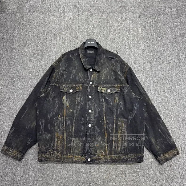 Balenciaga Balenciaga Mud-dyed Distressed Denim Jacket Size US XL / EU 56 / 4 - 1 Thumbnail