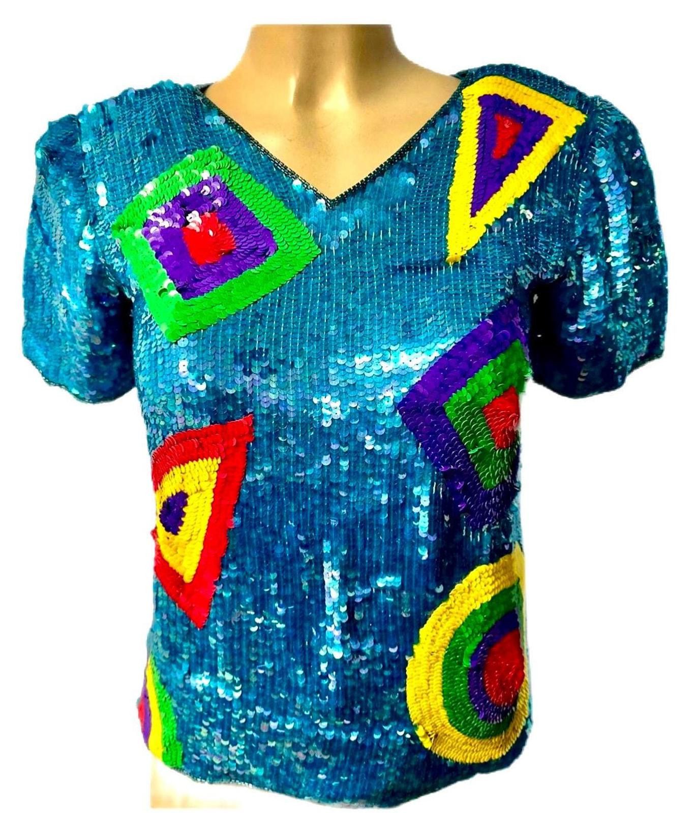 Other Sequin Top Turquoise Multi with Matching Skirt Size 8 Size M / US 6-8 / IT 42-44 - 2 Thumbnail