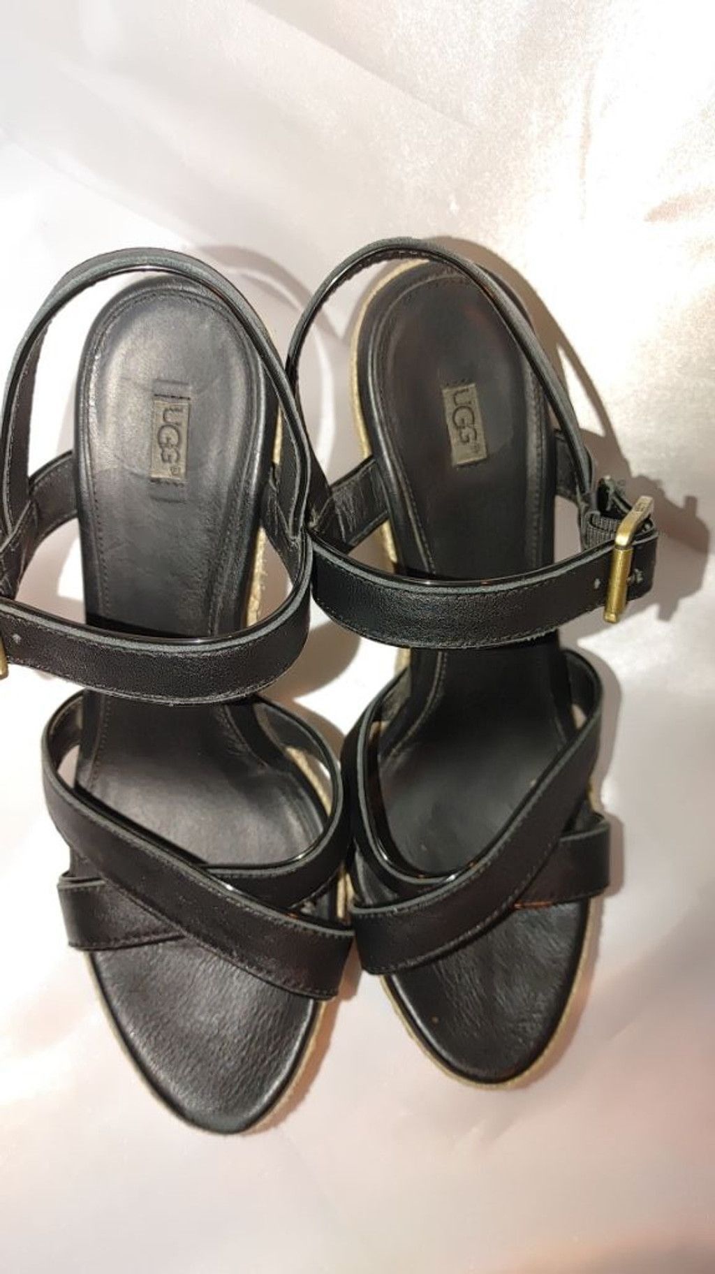 Ugg UGG Jackilyn Black Leather Espadrille Wedge Sandals Size 9.5 Size US 9.5 / IT 39.5 - 6 Thumbnail