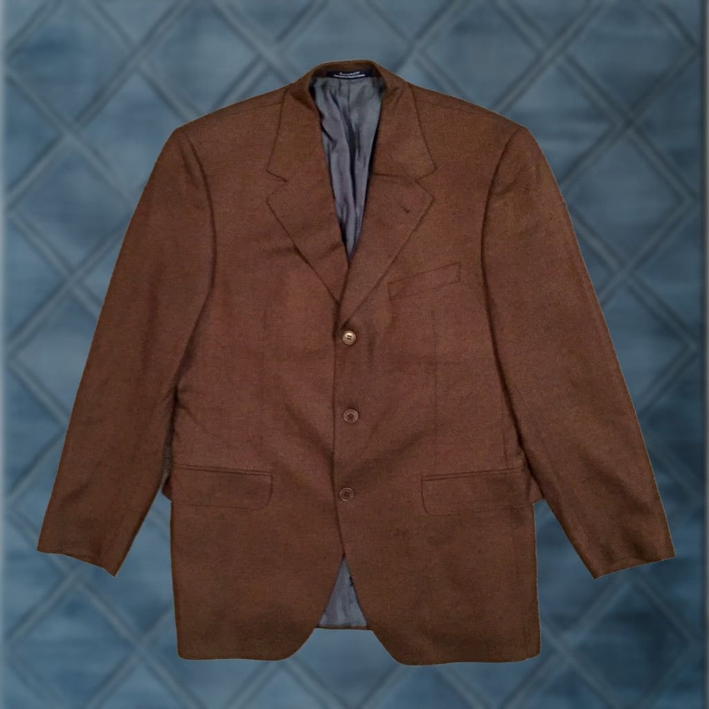 Vintage Zaharoff Blazer Mens 40 Regular Brown Three Button Wool Bamboo Herringbone Size 40R - 1 Thumbnail
