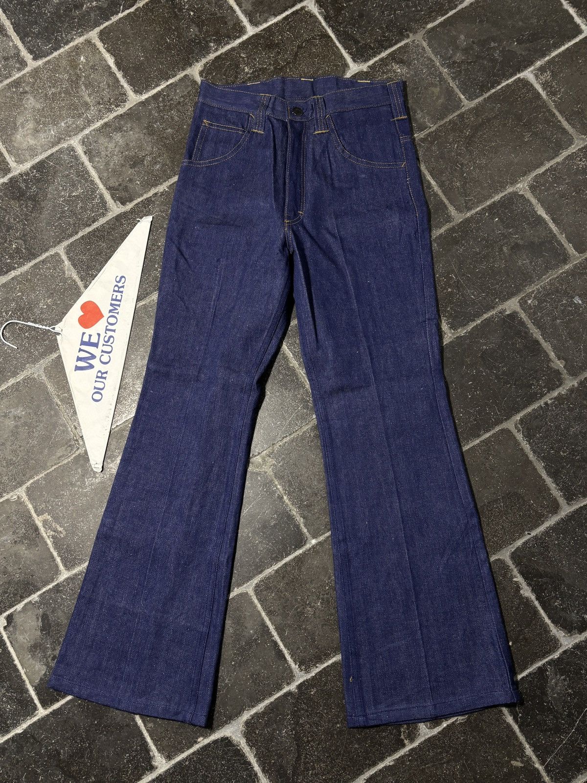 Vintage 1970s Flared Jeans Vintage Dark Wash Golden Horse Bell Botto Size 26" / US 2 / IT 38 - 2 Thumbnail