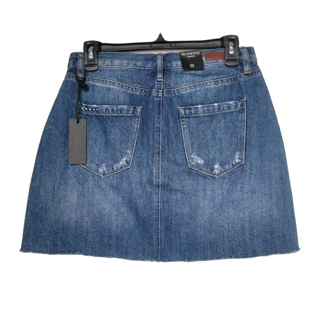 BLANKNYC ⭐BLANKNYC Womens Size 27 Denim Mini Skirt Zip Front Raw Hem Size 29" - 6 Thumbnail