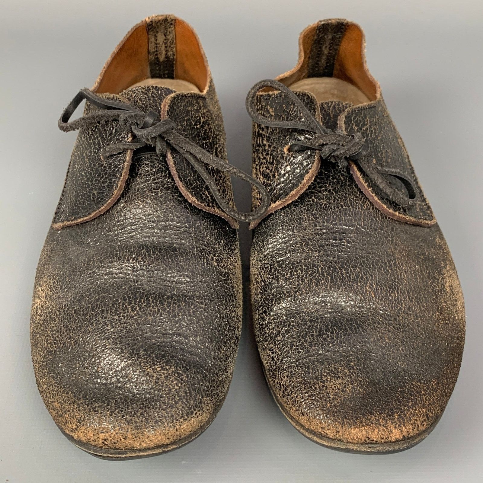 Marsell Size 7.5 Dark Brown Cracked Leather Flat Lace-Up Shoes Size US 7.5 / EU 40-41 - 4 Thumbnail