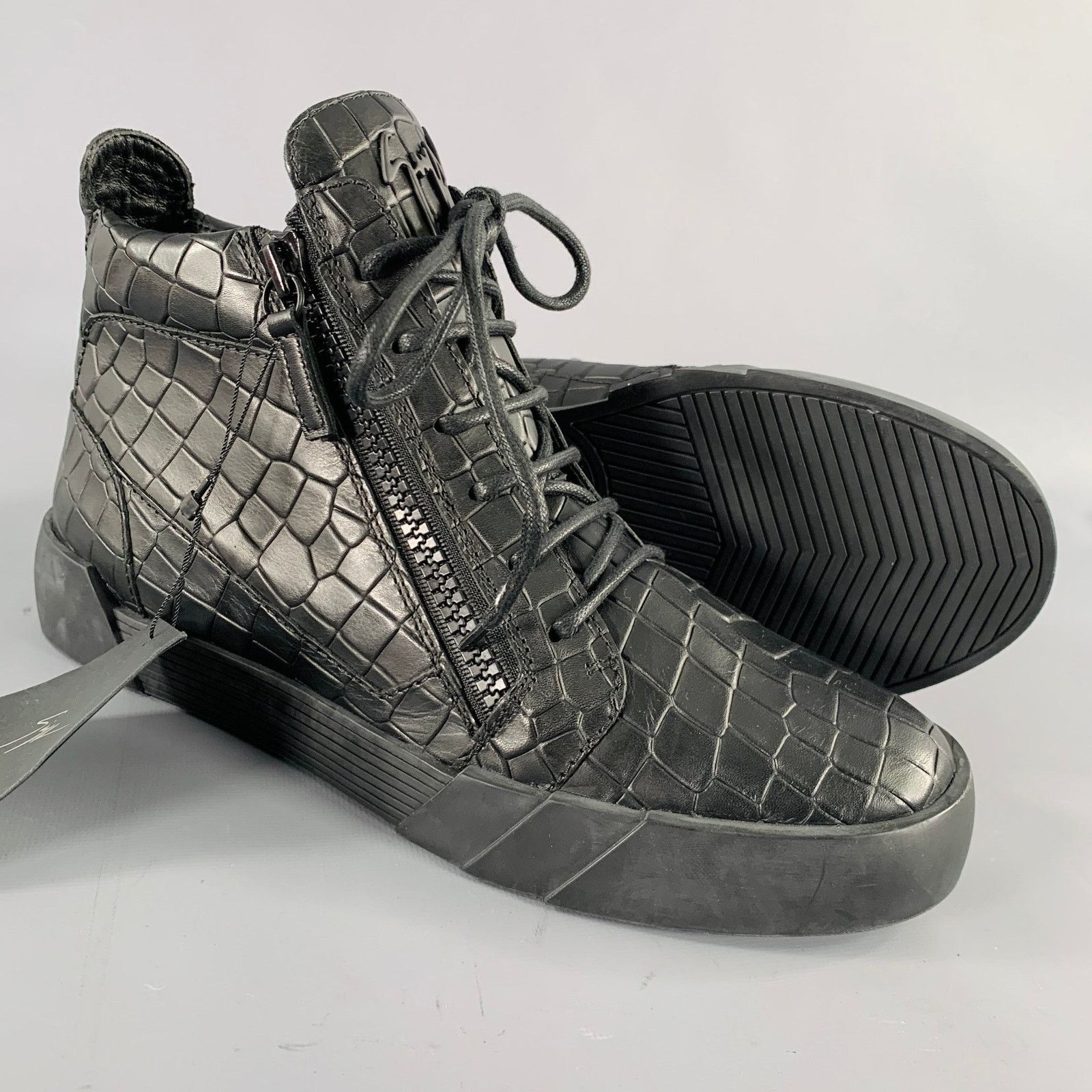 Giuseppe Zanotti 9 Black Croc Embossed Leather High Top Sneakers Size US 9 / EU 42 - 5 Thumbnail