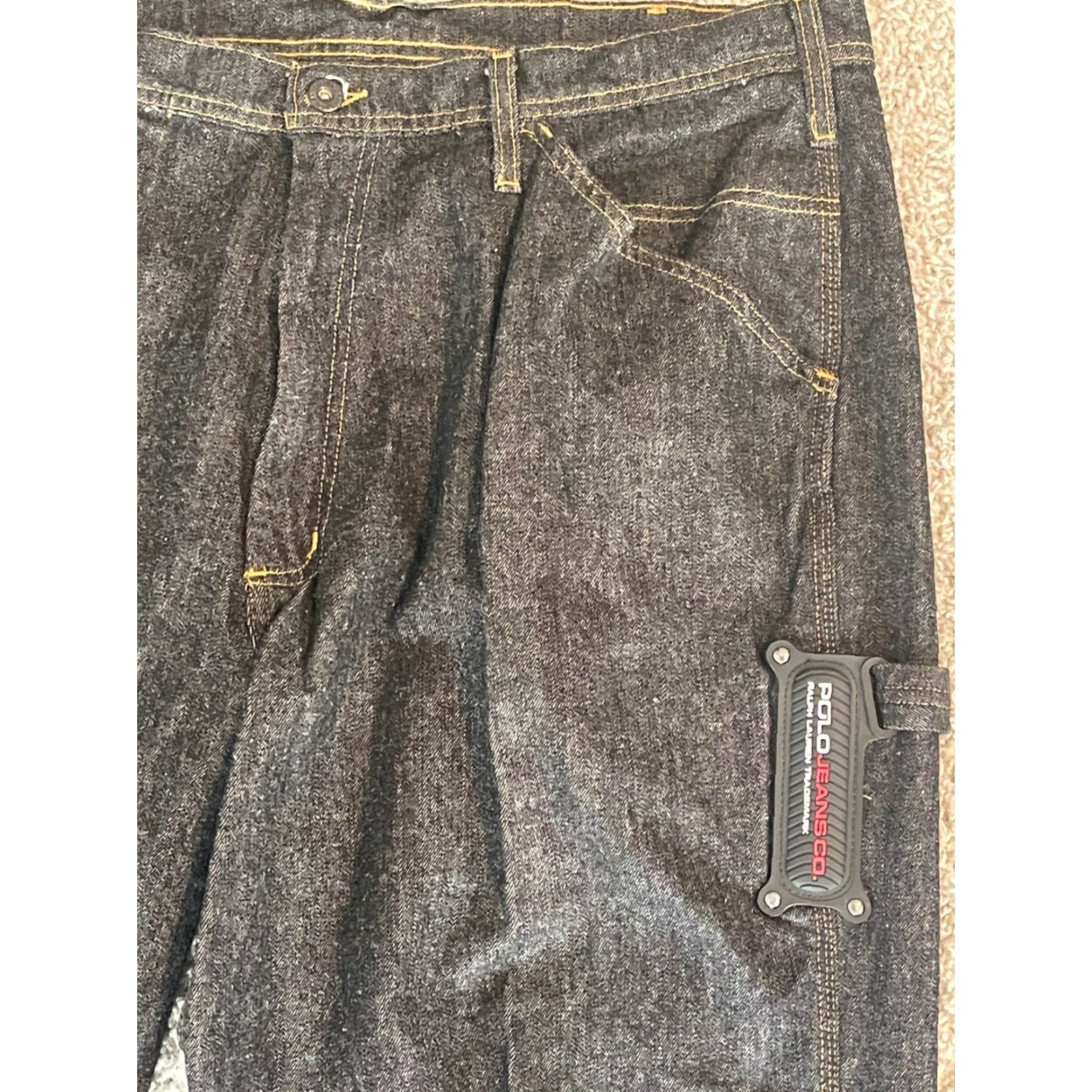 Polo Ralph Lauren VINTAGE Polo Ralph Lauren Jeans Co Classic Carpenter Pants Black 40x31.5 Mens Regular Denim Cotton Zip Snap Logo Pockets Straight Hip Hop Retro Size US L / EU 52-54 / 3 - 2 Thumbnail