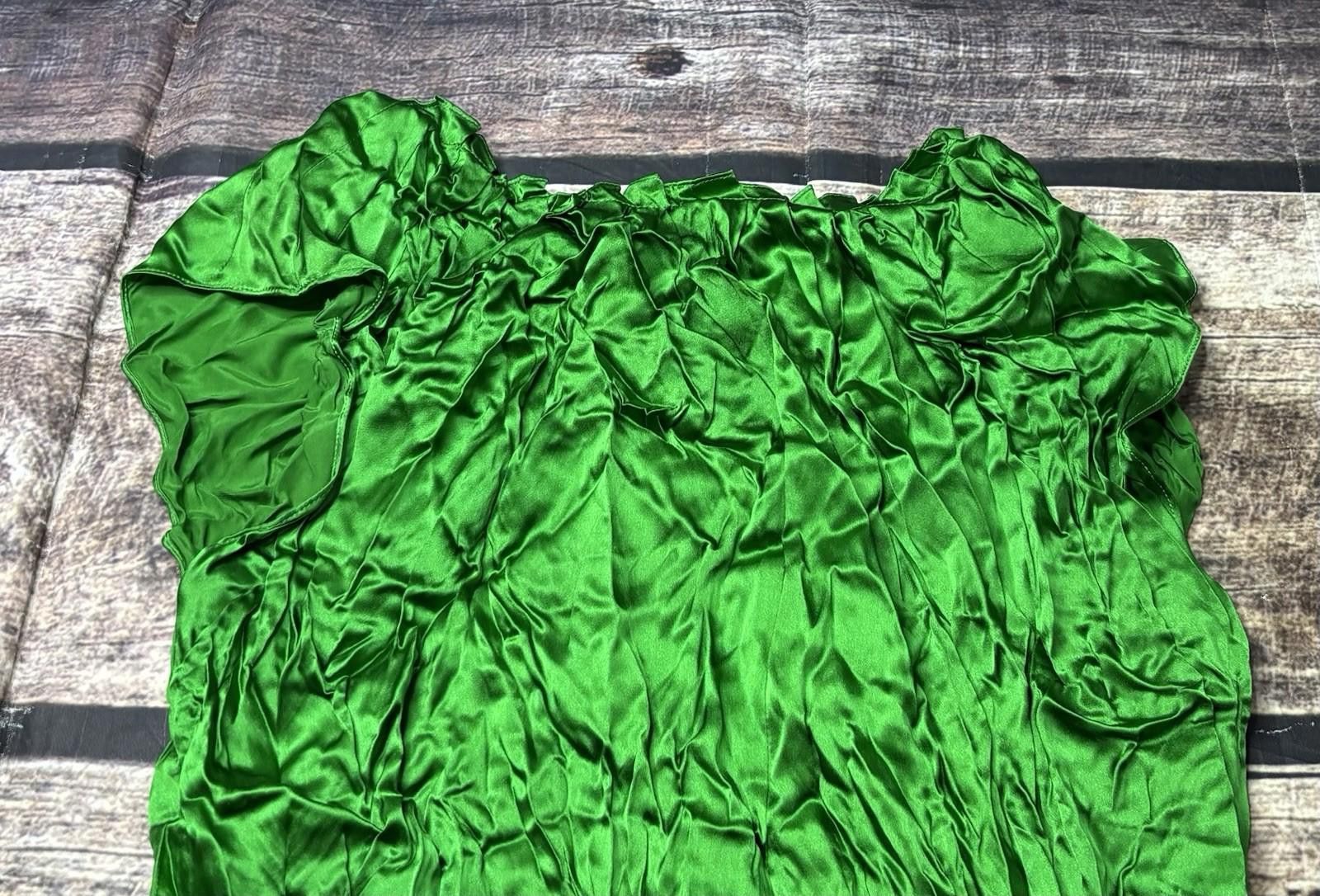 Other Nubby Silk Top Women's Medium Satin Green Puff Sleeve Ruffle Size M / US 6-8 / IT 42-44 - 6 Thumbnail