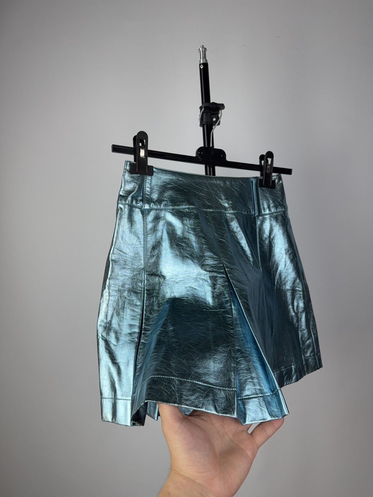 Other 00s Opium Blue Metallic Faux Leather Mini Skirt Y2K Style Size 24" / US 00 / IT 34 - 2 Thumbnail