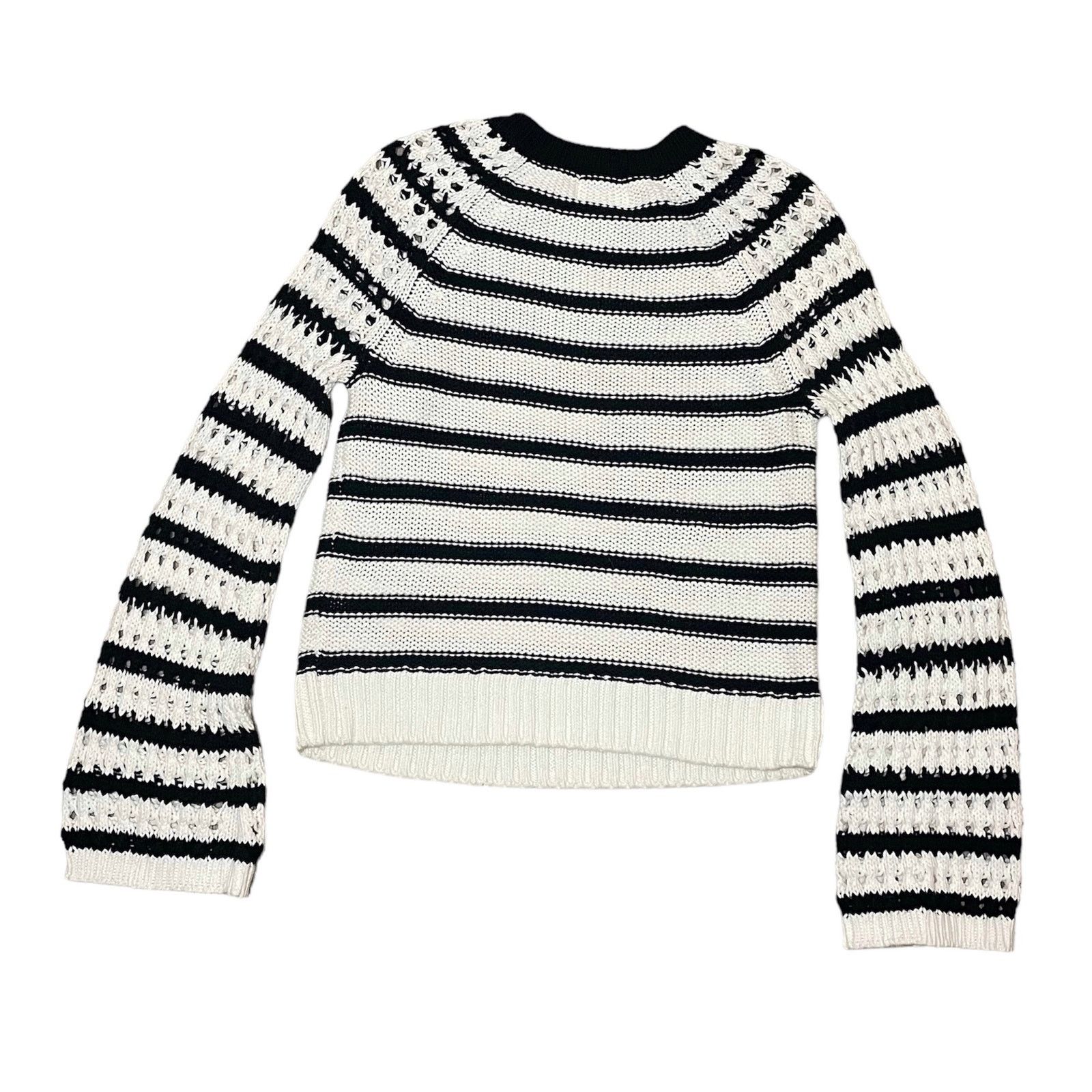 ANTHROPOLOGIE MAEVE hot Eva Black And White Striped Knit Bell Sleeves Sweater