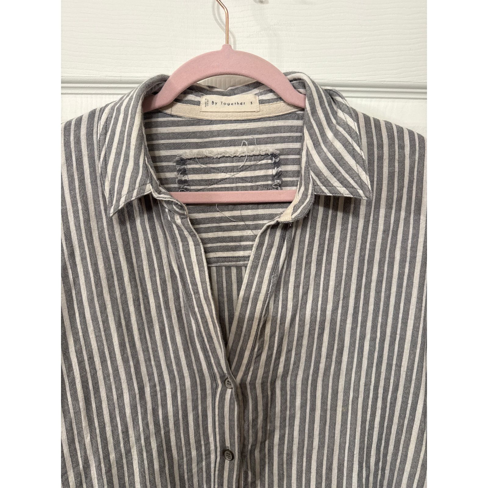 By Together By Together Striped Cotton&Linen Blend Frayed Button Down, S Size S / US 4 / IT 40 - 2 Thumbnail