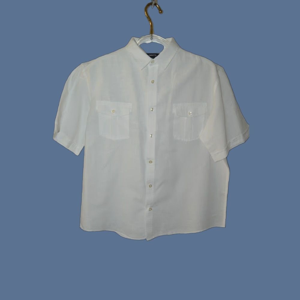 Liz Claiborne CLAIBORNE Shirt XL White Linen Blend Button-Up Short Sleeve Casual Mens Size US XL / EU 56 / 4 - 1 Thumbnail