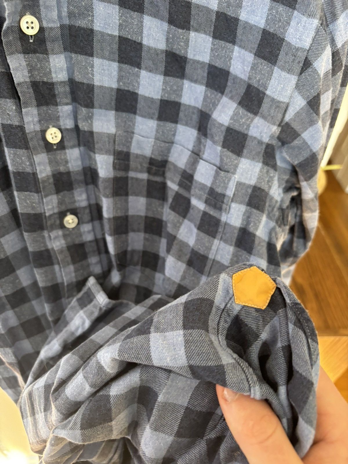 Drake's Button-Down Flannel Shirt Made in England (Blue/Grey) Size US M / EU 48-50 / 2 - 3 Thumbnail