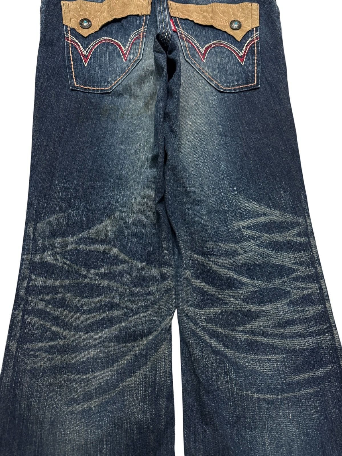 Edwin ⚡️FLARED⚡️VINTAGE EDWIN WHISKER SICK WATER SPLASHING DENIM Size US 31 - 10 Thumbnail