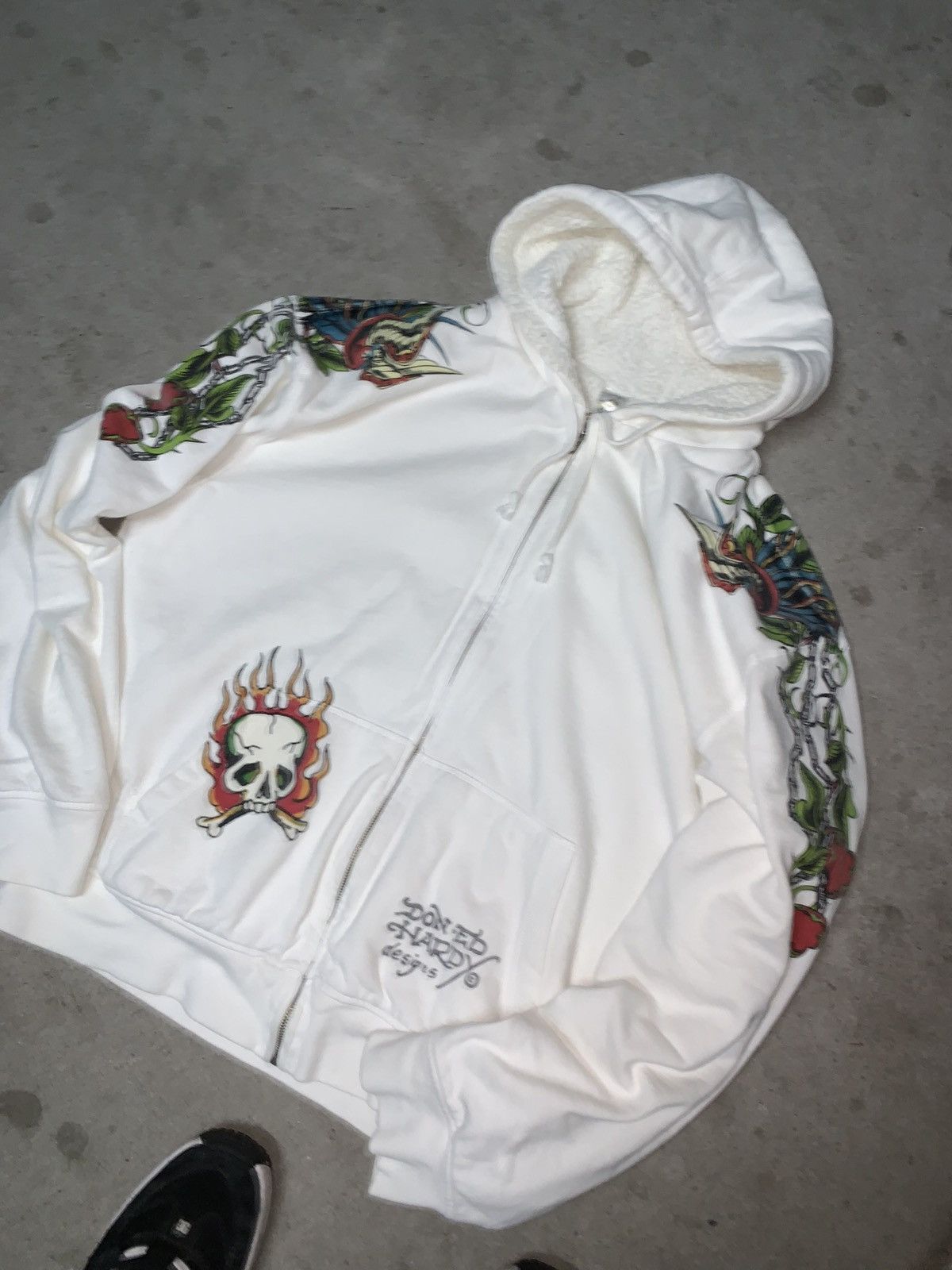 image of Christian Audigier x Ed Hardy Zip Hoodie Ed Hardy Size Large in White, Men's