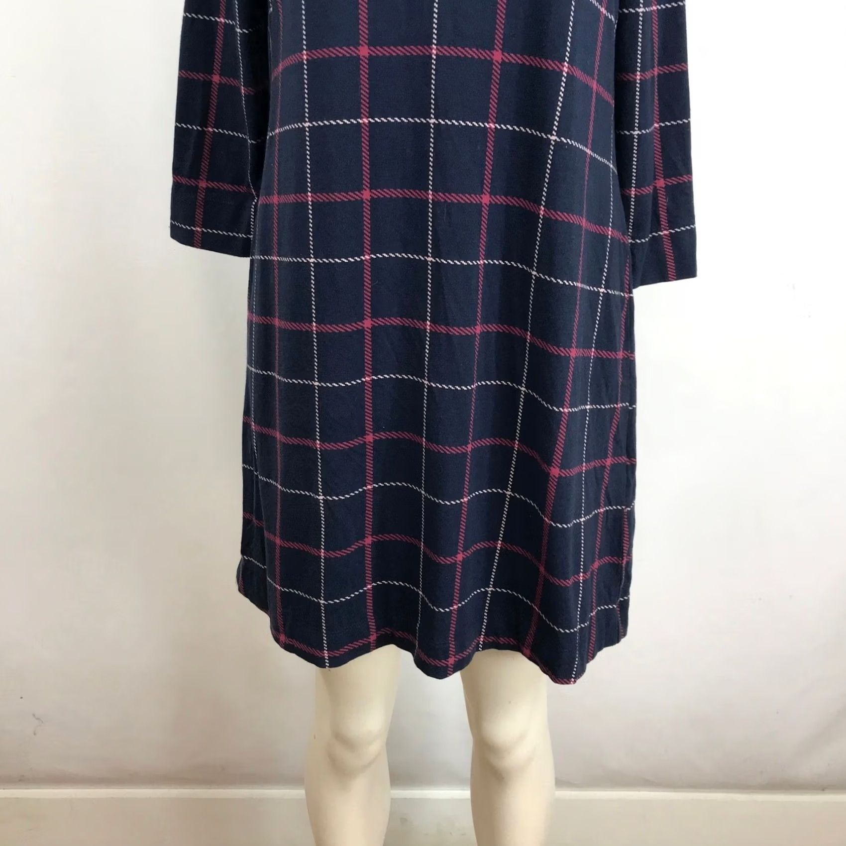 Vintage Soma Womens Henley Sleep Dress 3/4 Sleeve Plaid Navy Blue Red Windowpane Knit Cotton Blend M/L? Size S / US 4 / IT 40 - 3 Thumbnail