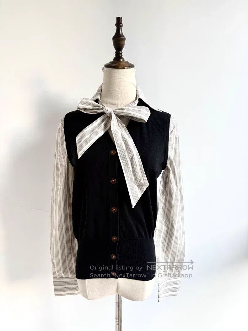 Vivienne Westwood Vivienne Westwood Vintage Black and White Striped Bow Knit Size L / US 10 / IT 46 - 1 Thumbnail