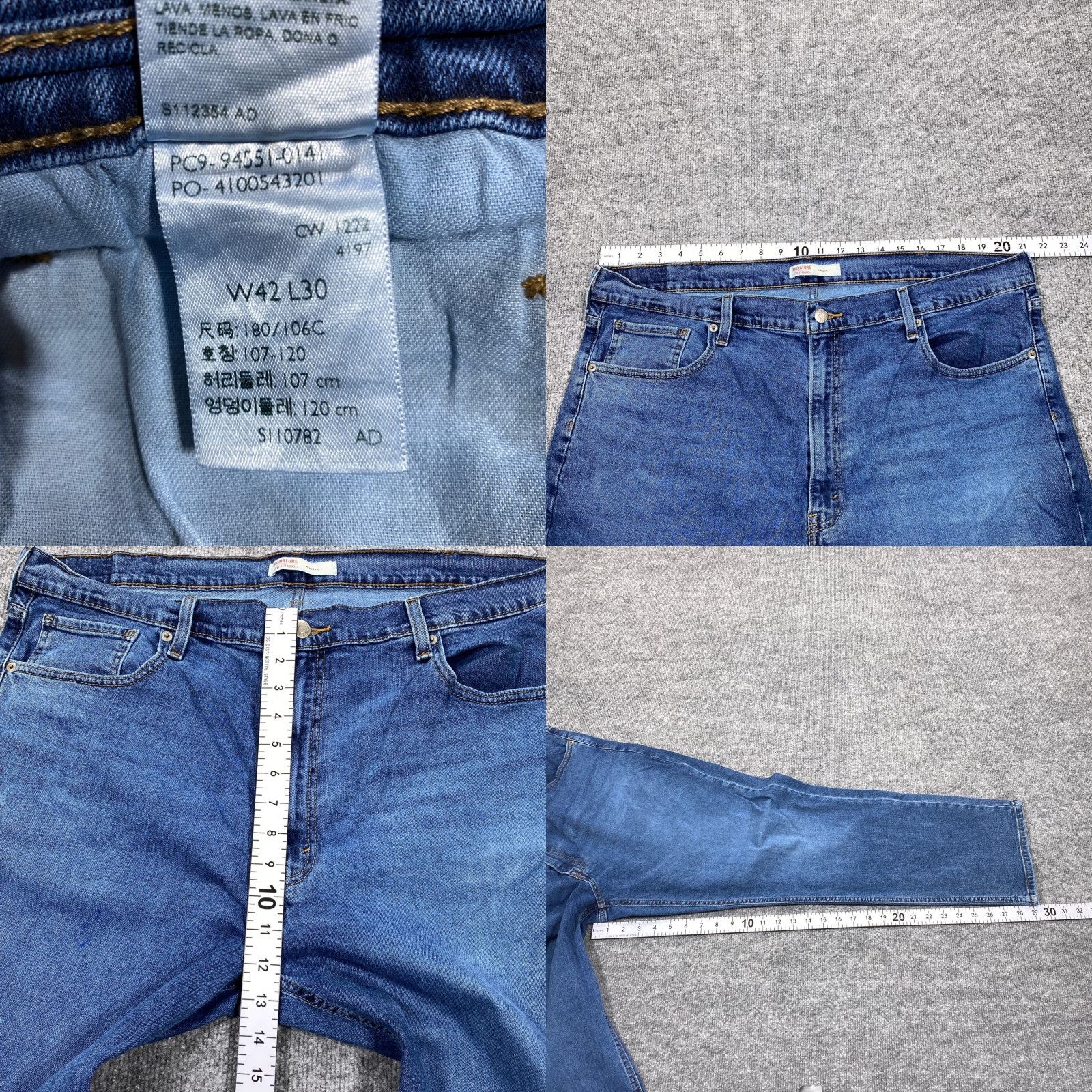Vintage Signature by Levi Strauss Athletic Jeans Men 42x30 Blue Stretch Denim Jeans Straight Mid 5-Pocket Blue Mens Size US 42 / EU 58 - 8 Thumbnail
