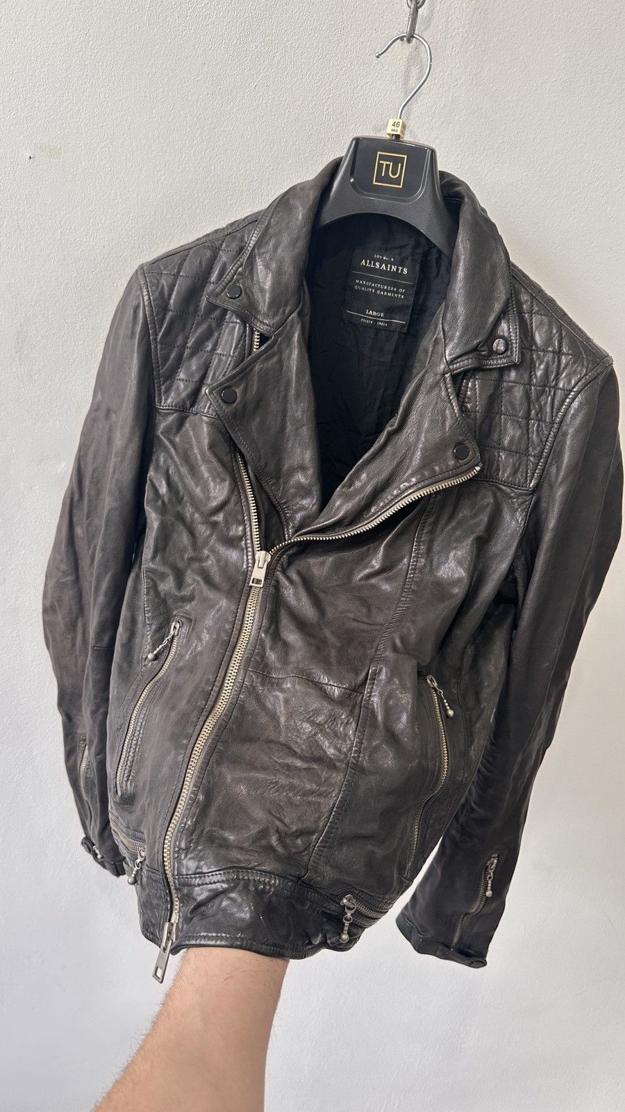 Allsaints AllSaints Conroy Men Leather Biker Jacket Quilted Double Zip Size US L / EU 52-54 / 3 - 18 Thumbnail