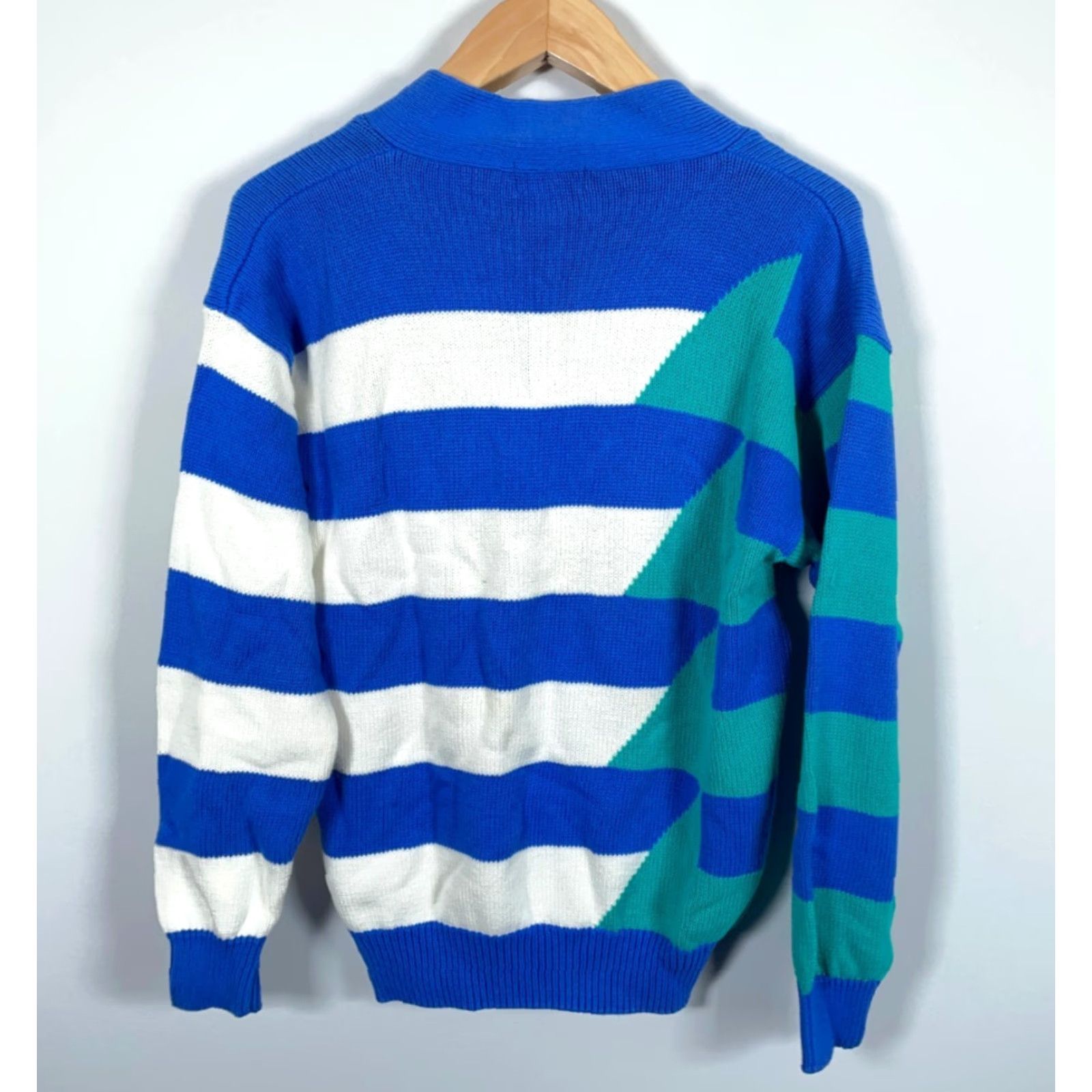 Izod VINTAGE Izod Club Sweater Women's L Blue White Striped V-Neck 100% Cotton Knit Pullover Casual 90s Hipster Retro Womens Size L / US 10 / IT 46 - 2 Thumbnail