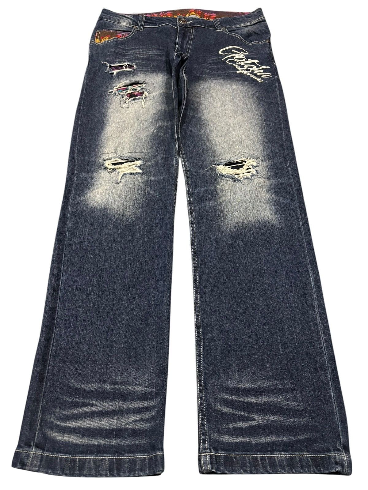 Gotcha × Seditionaries Y2k Vtg Gotcha Distressed Faded Patchwork Stretch Jeans Size US 35 - 1 Thumbnail
