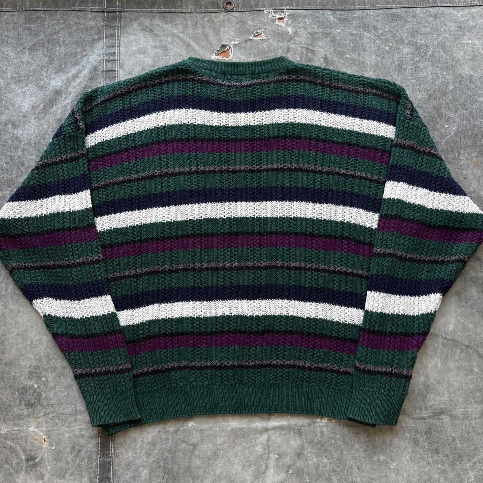 Vintage Vintage 80s 90s Forest Green Striped Grunge Knit Sweater Size US L / EU 52-54 / 3 - 4 Thumbnail