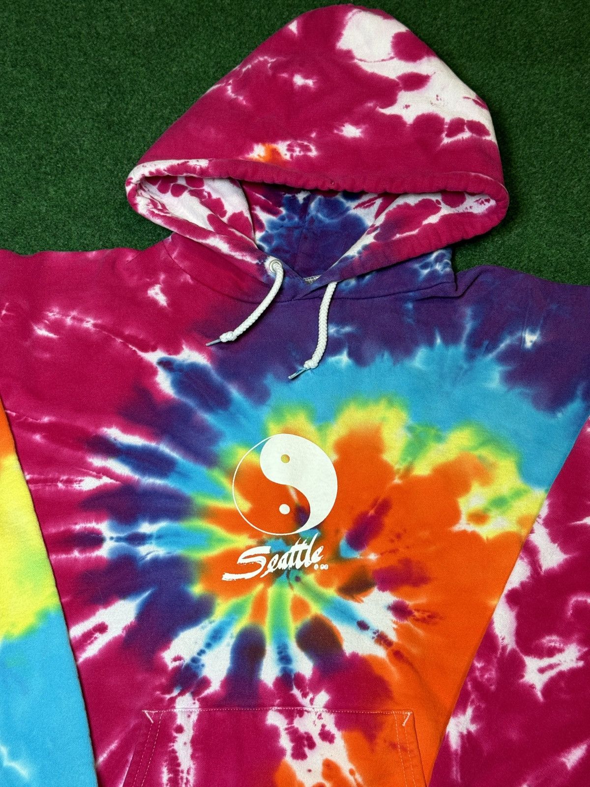 Hanes × Vintage Vintage 90s Tie Dye Seattle Yin Yang Hippie Hipster Hoodie Size US M / EU 48-50 / 2 - 2 Thumbnail