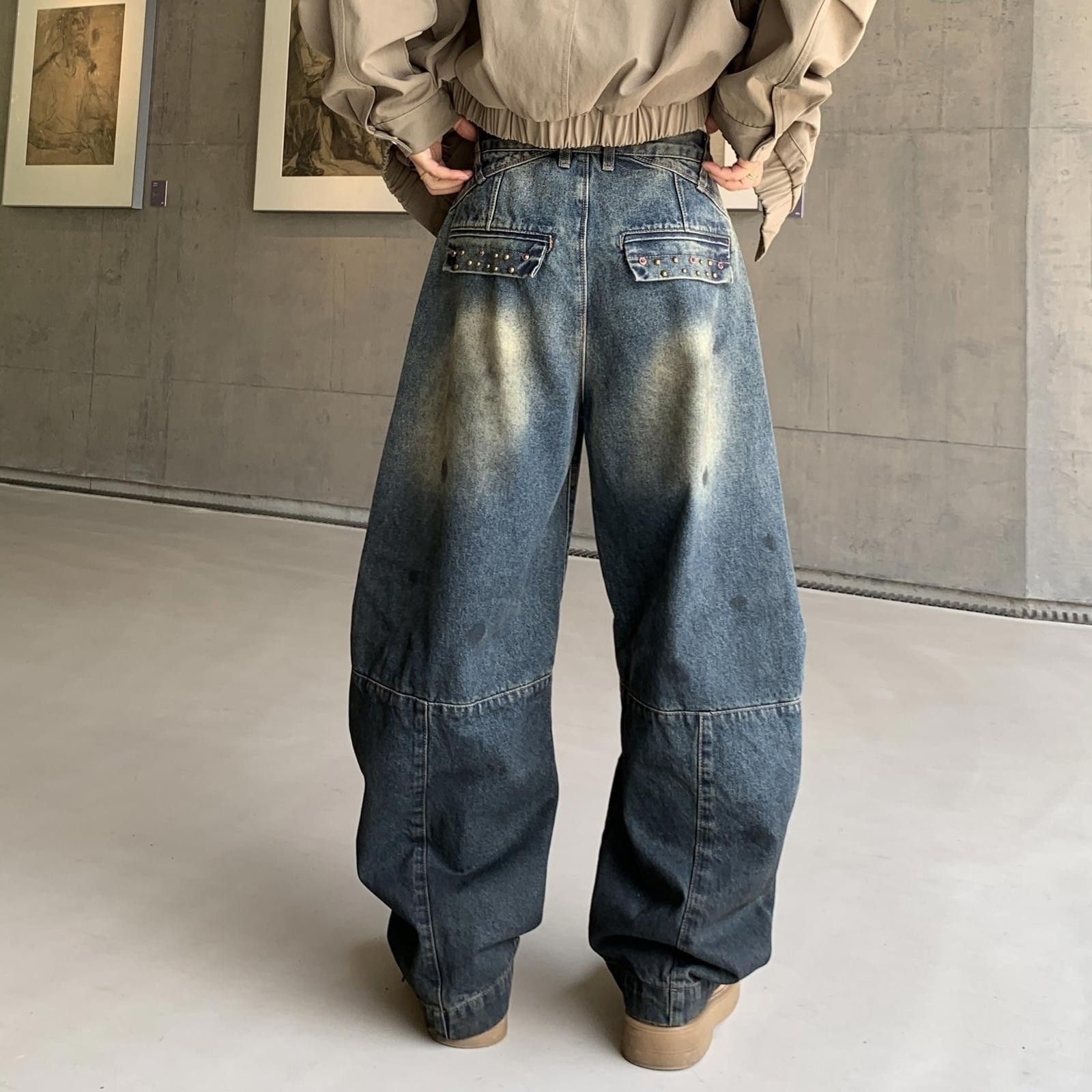 Japanese Brand Blue Distressed Wide Leg Denim Jeans, Baggy Fit Jeans Size US 30 / EU 46 - 5 Thumbnail