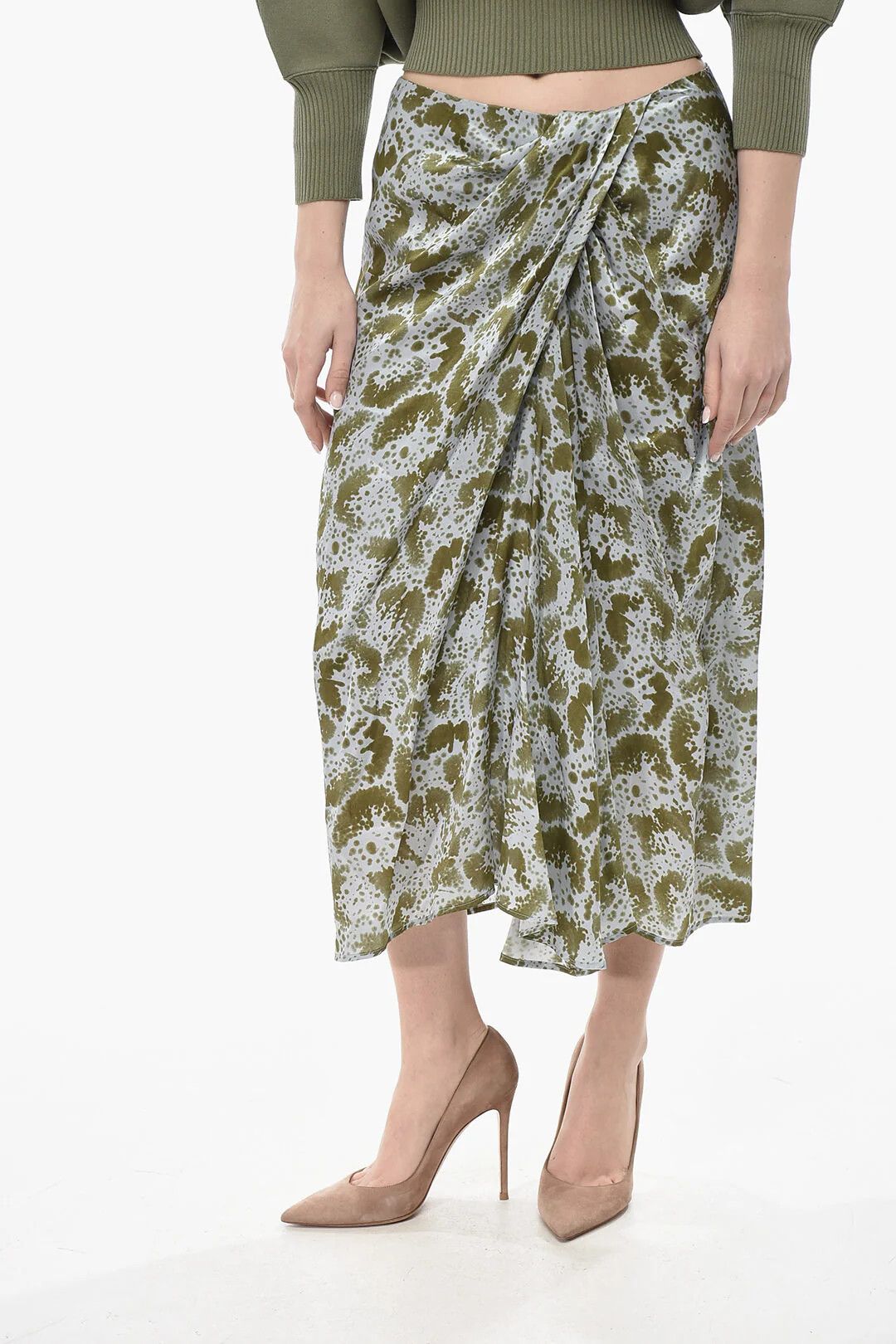 Dries Van Noten og1mm0426 Midi Silk-Satin Skirt Light Blue Size 28" / US 6 / IT 42 - 1 Thumbnail
