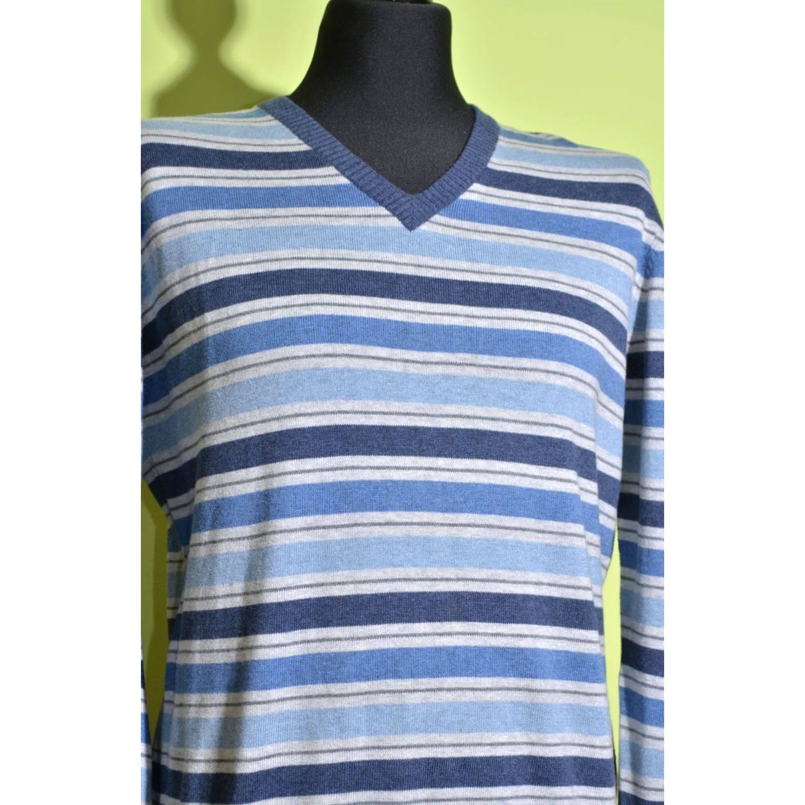 Nigel Cabourn Nigel Cabourn Jumper Striped V-Neck Blue Multicoloured Size M Men Knit Pullover Long Sleeve Modern Era 90s? Size US M / EU 48-50 / 2 - 2 Thumbnail