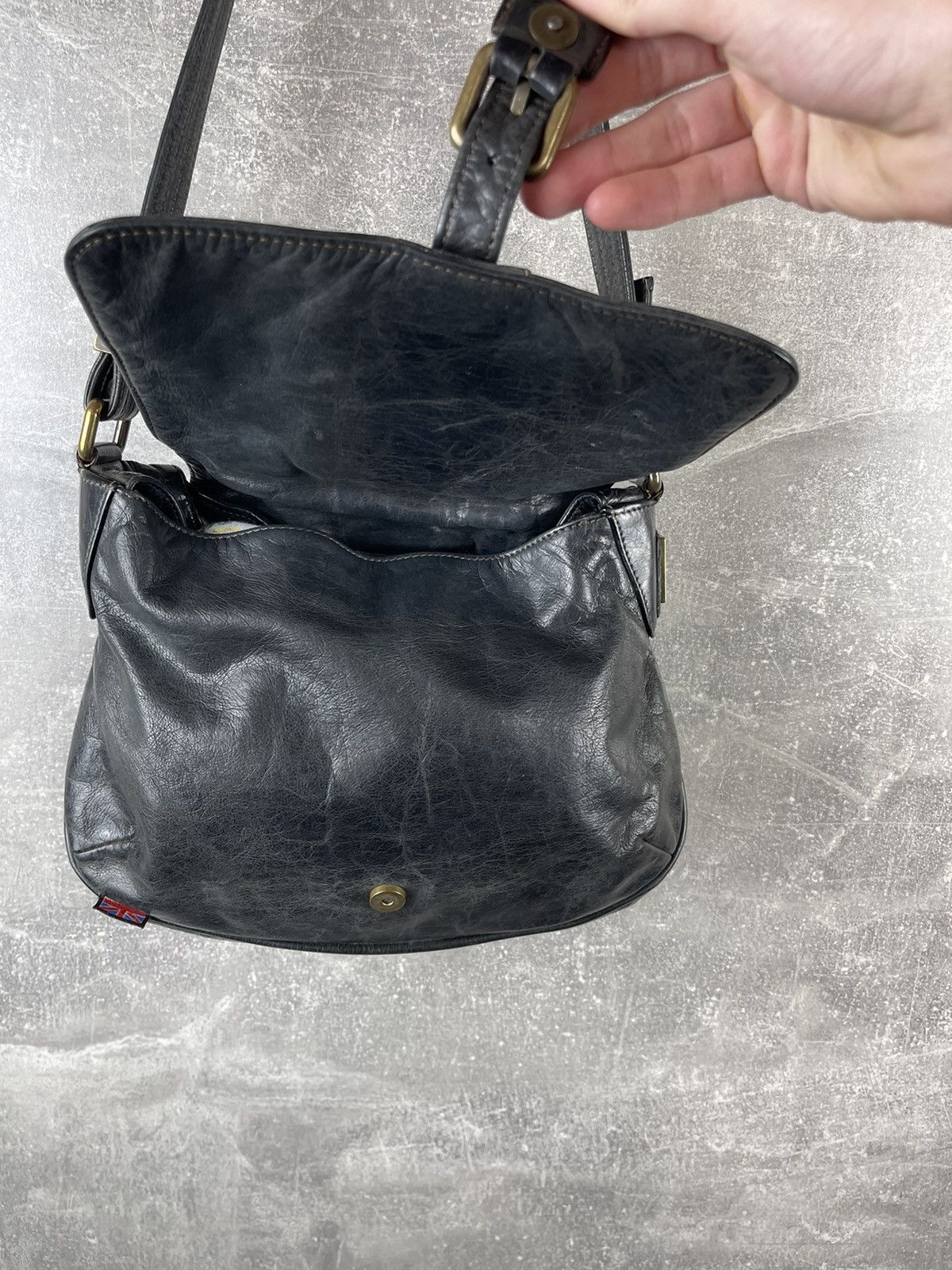 Belstaff × Vintage Belstaff Dark Wax Leather Avant Garde Biker Bag Size ONE SIZE - 7 Thumbnail