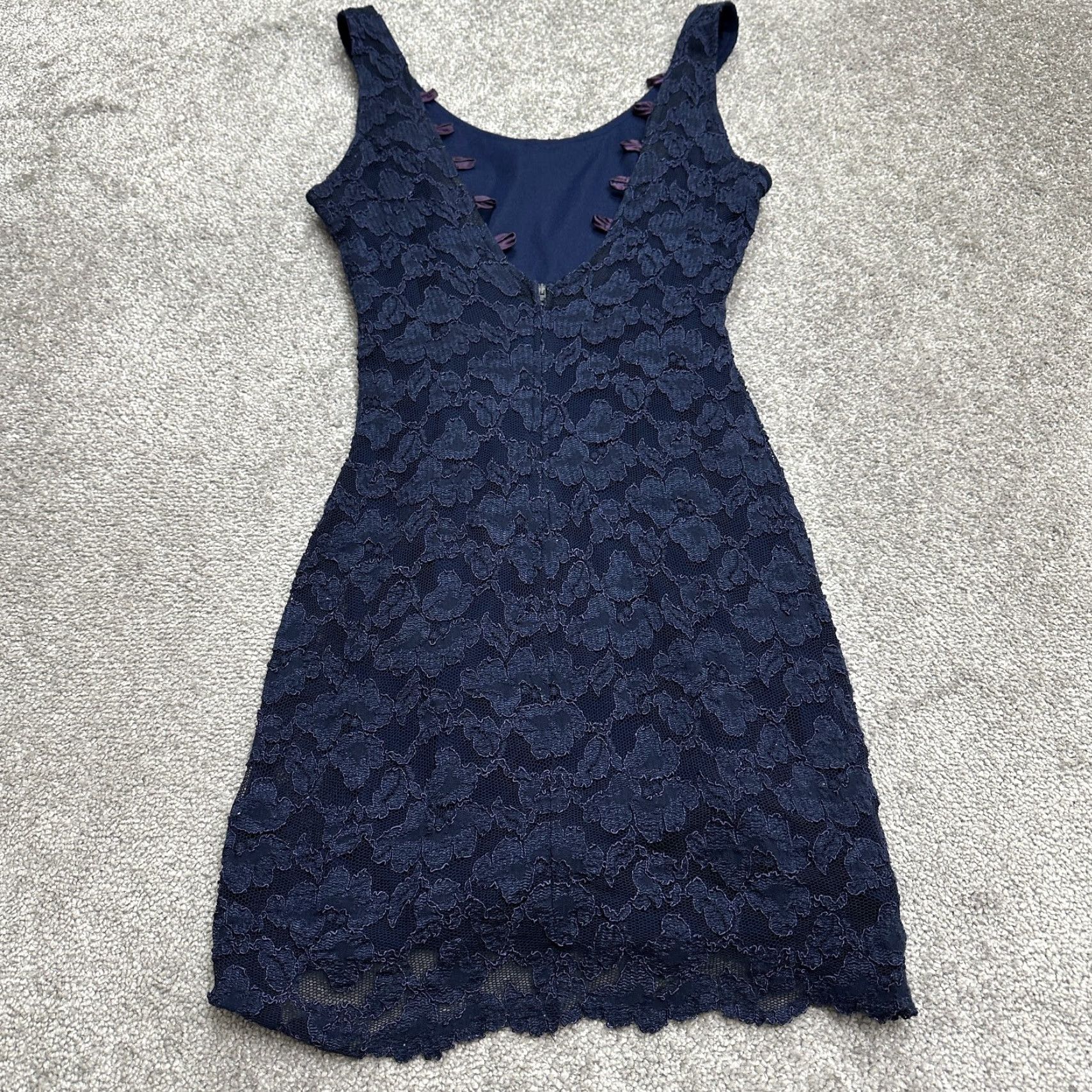 Vintage Rampage Dress Womens Lace Bodycon Vintage 11 Blue Sleeveless Nylon Scoop Neck Zipper Knee Length Lined Pattern Solid Size L / US 10 / IT 46 - 2 Thumbnail