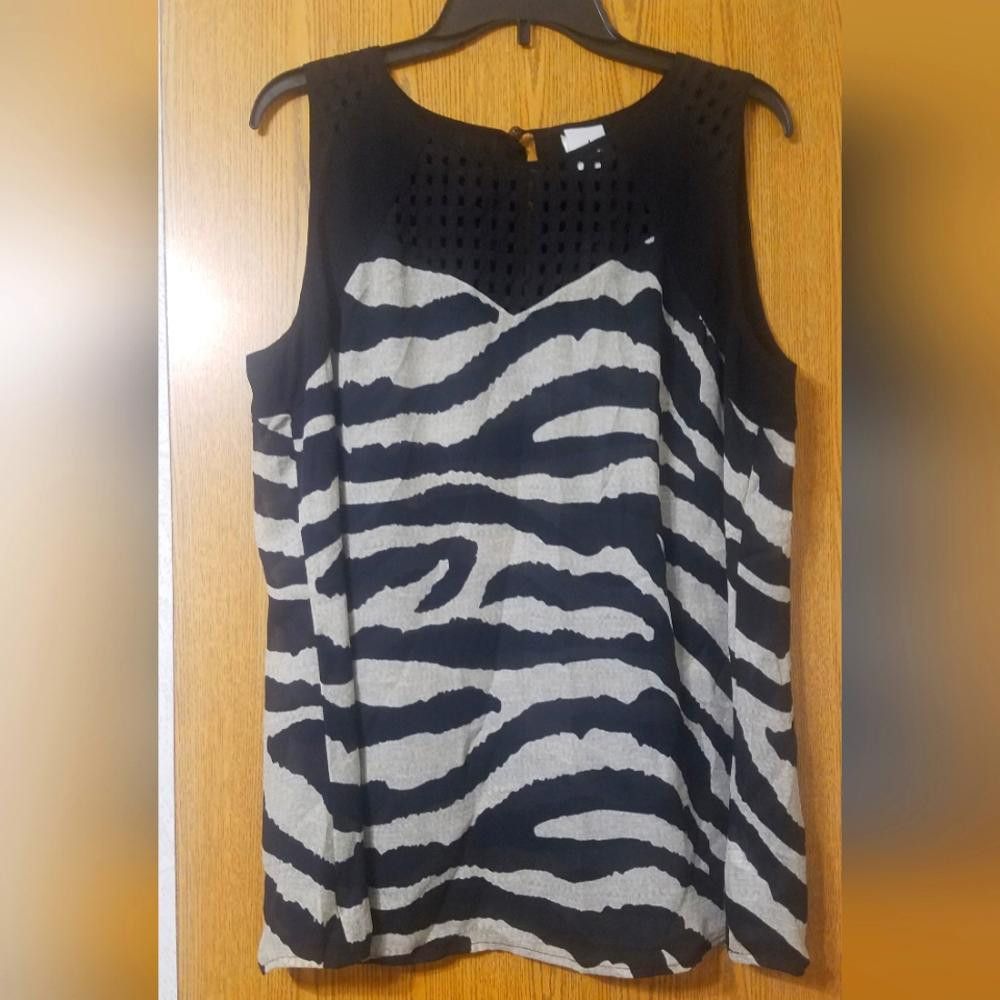 Designer Cabi Black and Gray Zebra Print Women's Top Size Large Size L / US 10 / IT 46 - 1 Thumbnail