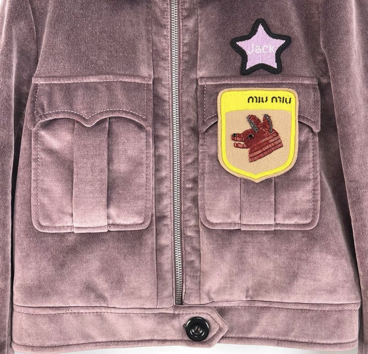 Miu Miu Miu Miu Pink-Purple Beaded Logo Velvet Coat K12 Size M / US 6-8 / IT 42-44 - 4 Thumbnail