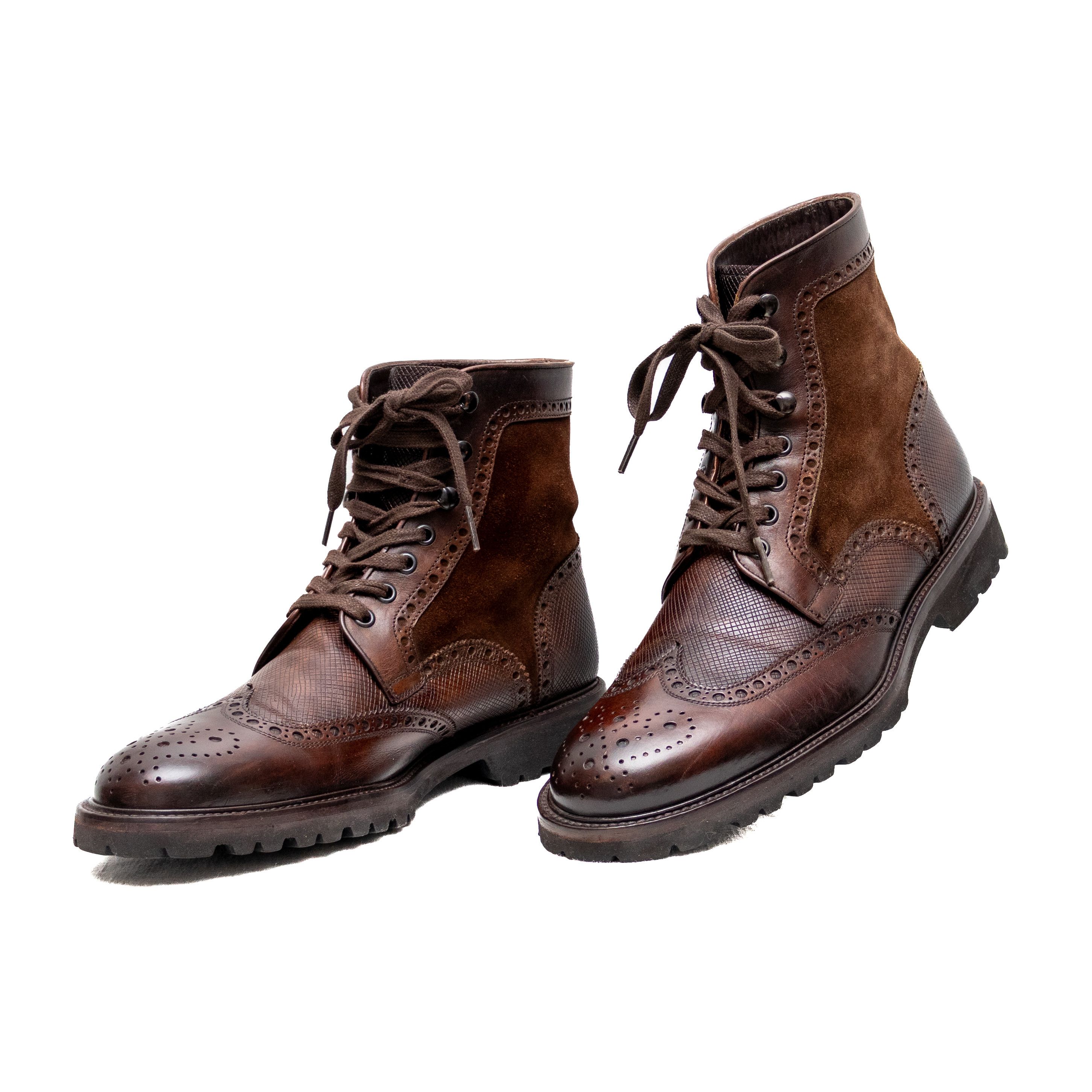 Magnanni Men’s Wingtip Brogue Boots – Brown Leather & Suede