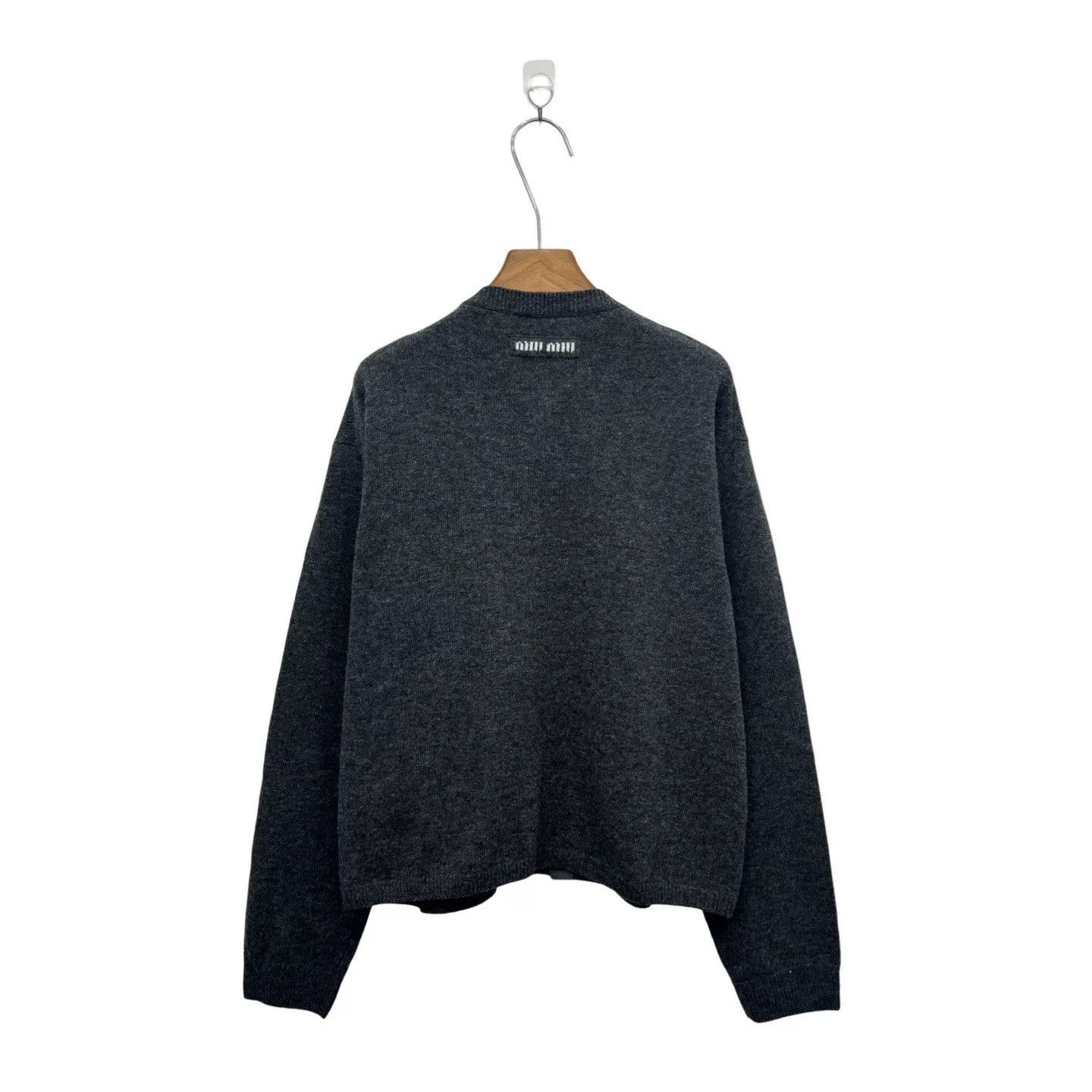 Miu Miu Miumiu Gray Letter Logo Wool Cardigan Size L / US 10 / IT 46 - 1 Thumbnail