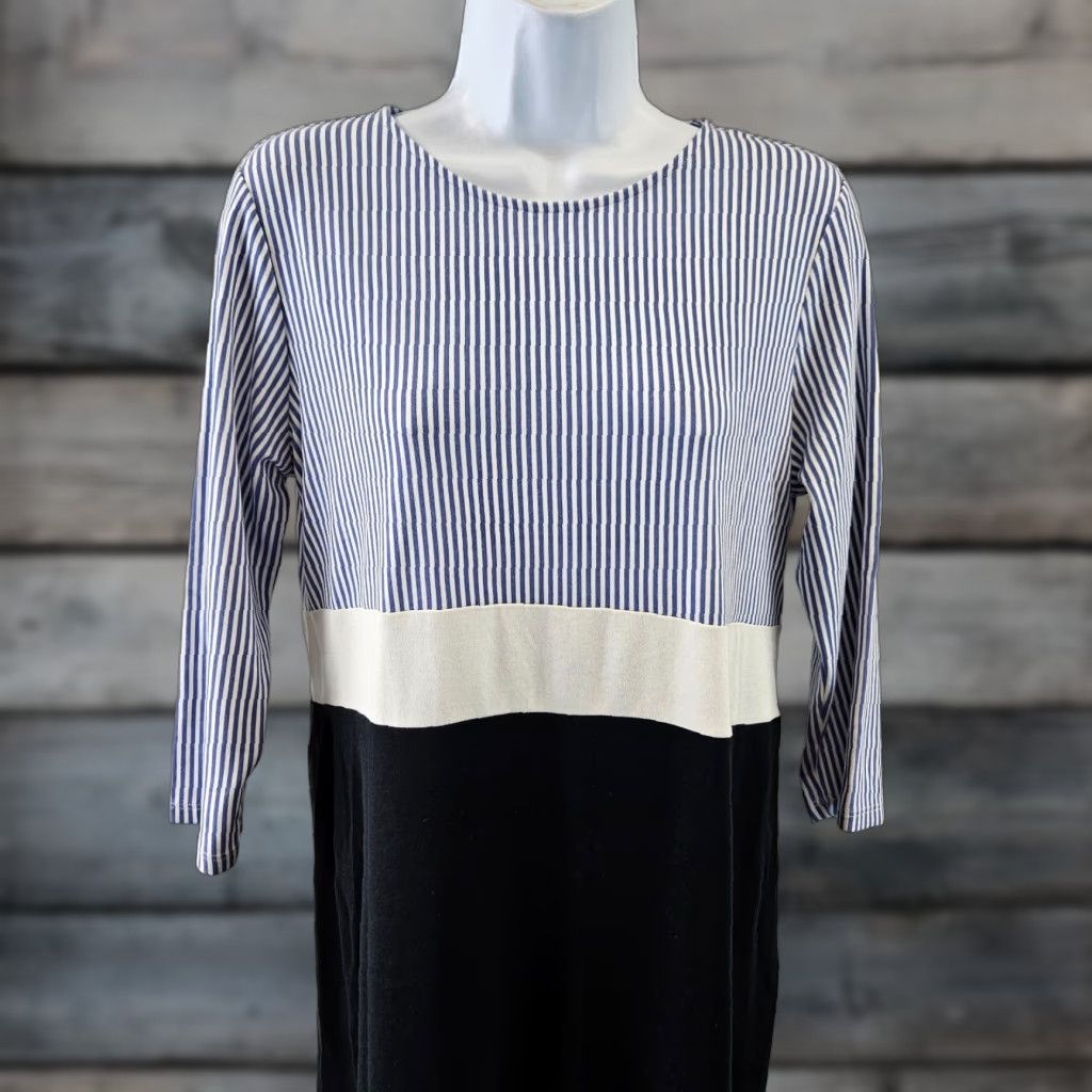 J. Jill J. Jill Womens Dress Stripe 3/4 Sleeve Blue Black Petite Medium Size M / US 6-8 / IT 42-44 - 1 Thumbnail