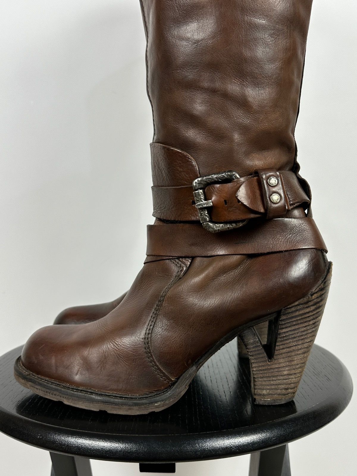 A.S.98 A.S.98. Airstep Brown Leather Knee High Boots Moto Style Size US 9 / IT 39 - 11 Thumbnail
