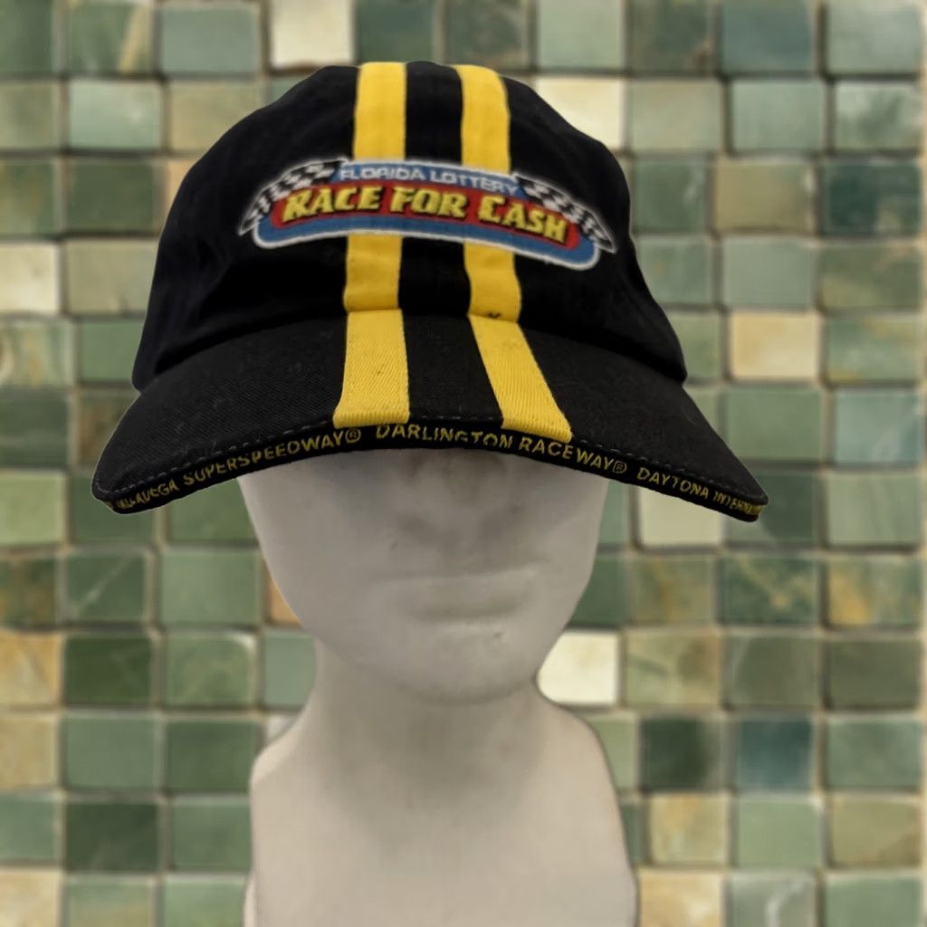 NASCAR NASCAR Florida Lottery Race for the Cash Promotional Strapback Cap Adult Size Adjustable Black Cotton Baseball Hat Mens Size ONE SIZE - 1 Thumbnail