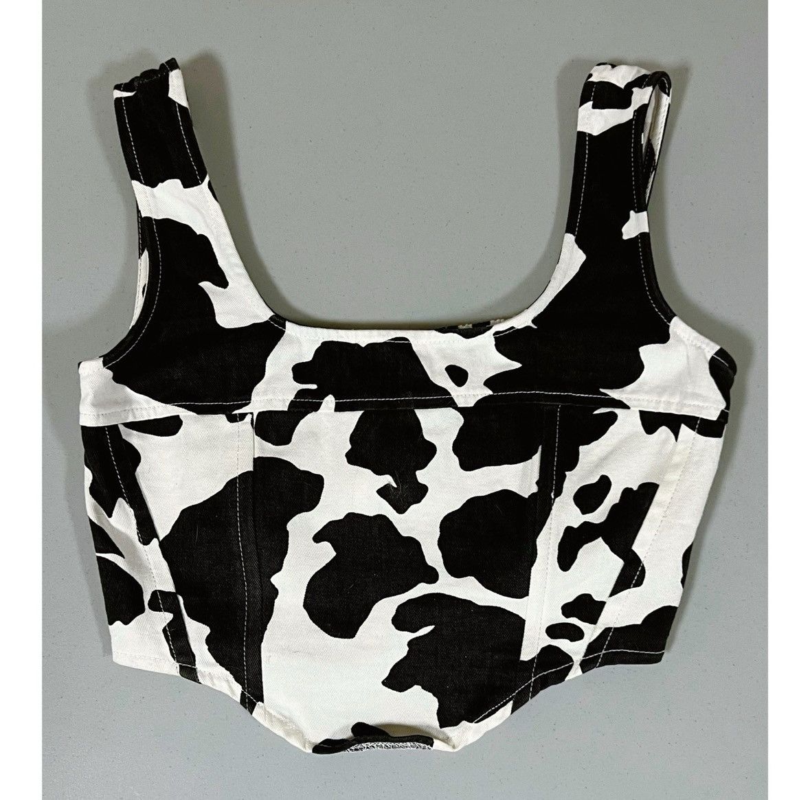 Vintage Black White Cow Print Denim Tank Crop Top Shirt Size S 🤍🖤 Size S / US 4 / IT 40 - 1 Thumbnail