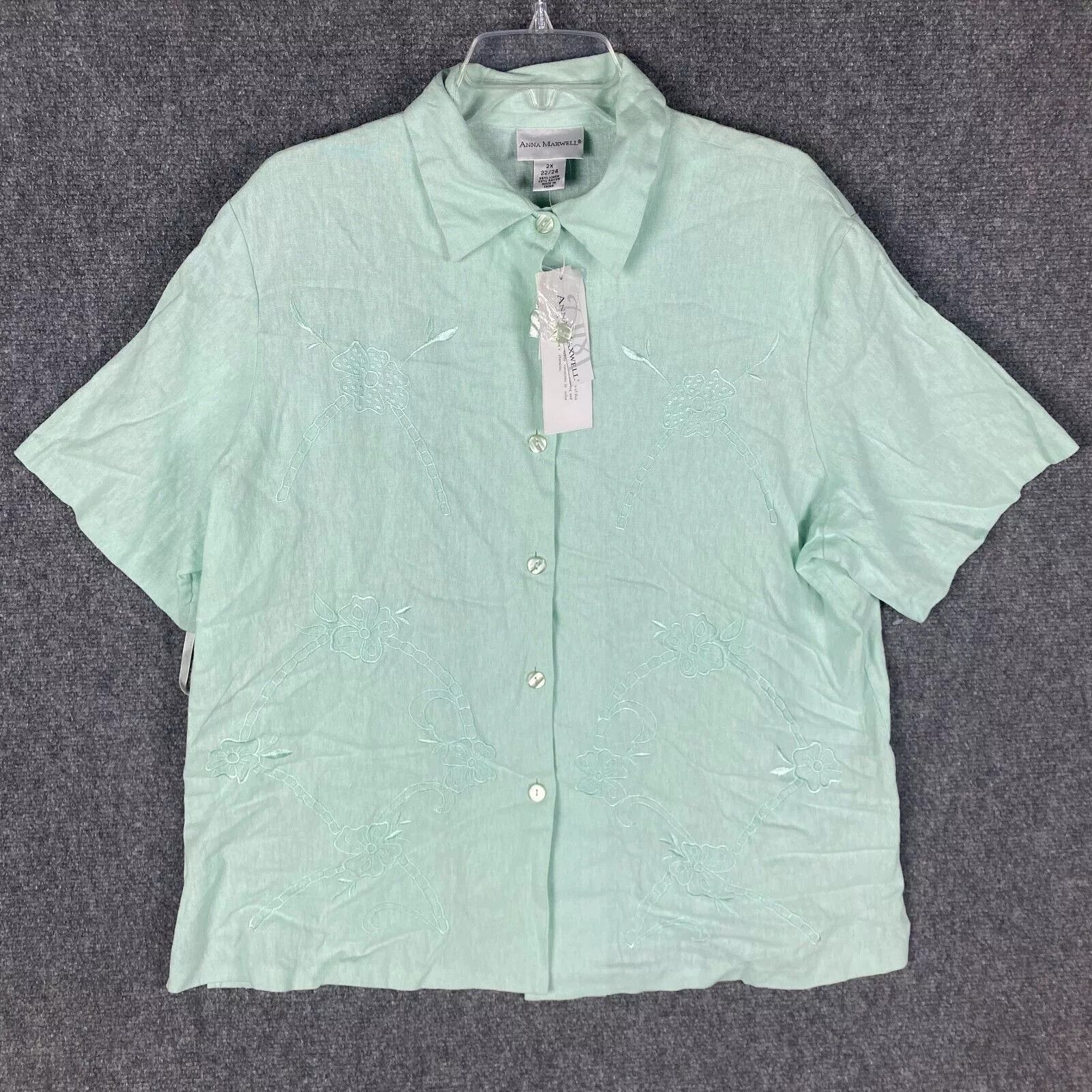 Other Anna Maxwell Button Up Top Women's 2X 22/24 Linen Blend NWD Size ONE SIZE - 1 Thumbnail