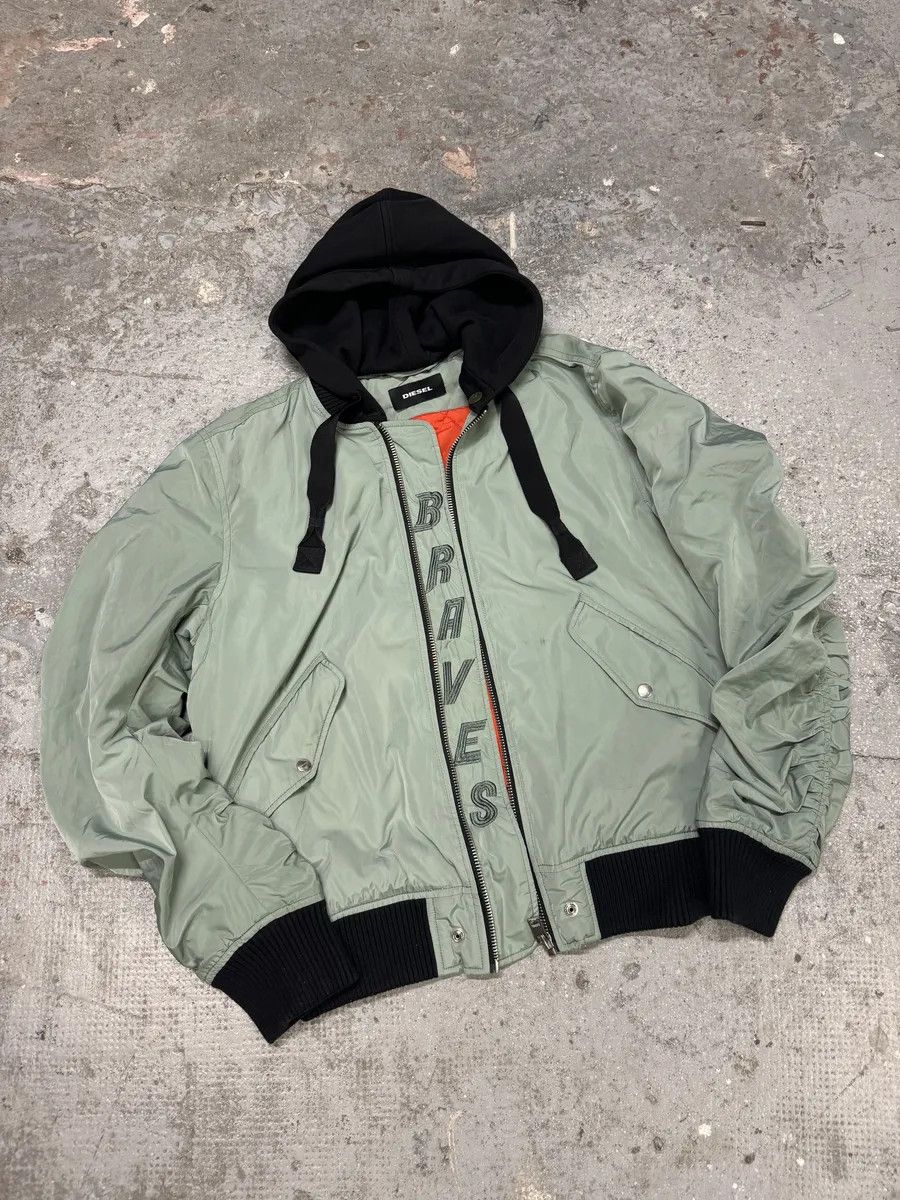 Diesel Diesel Light Green Spinal Embroidered Back Hooded Bomber Jacket Size US M / EU 48-50 / 2 - 3 Thumbnail
