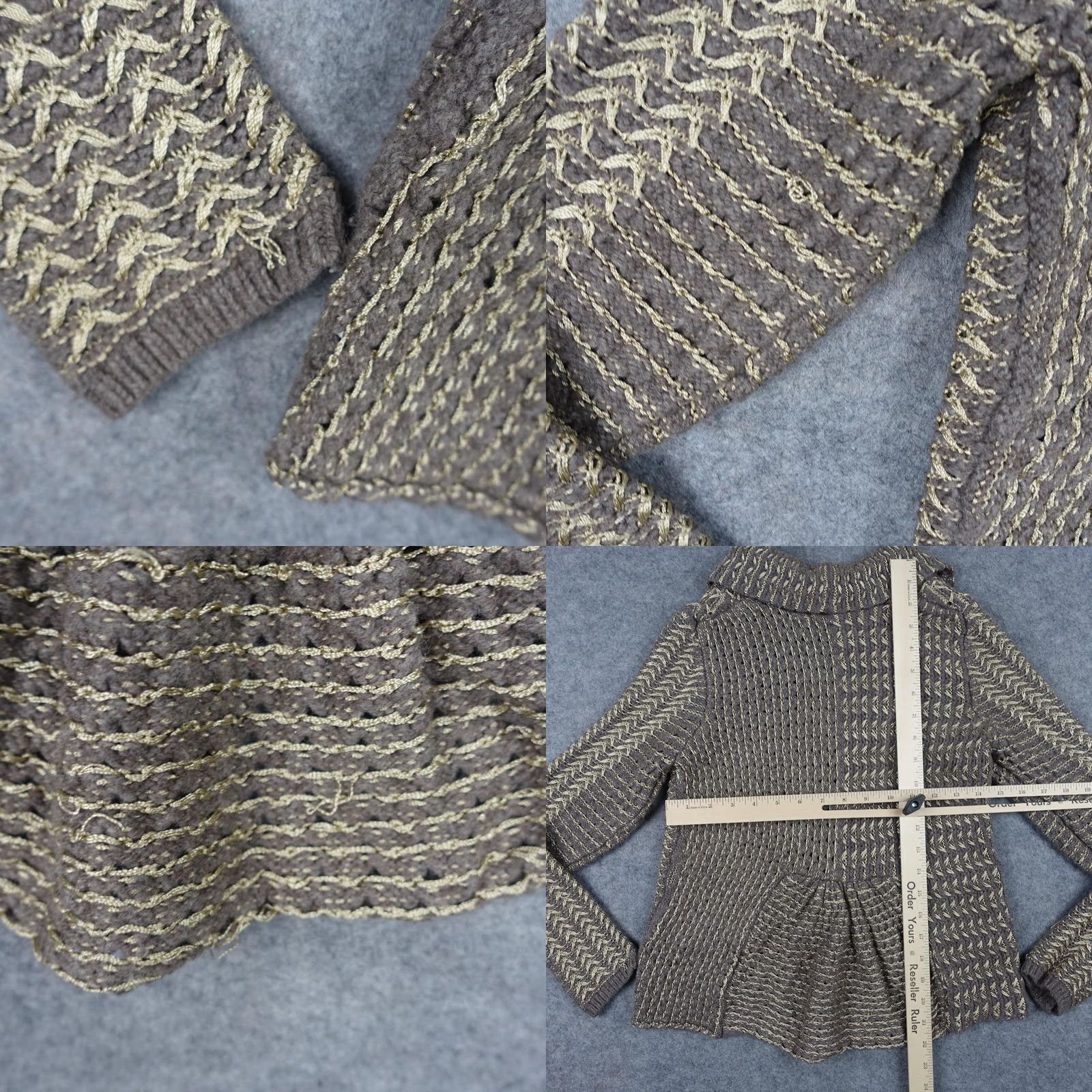Anthropologie Charlie & Robin Sweater Womens M Brown Knit Cardigan Y2K VTG Open Collar Long Sleeve Casual Winter Fall Knit Pattern Herringbone Buttons Size M / US 6-8 / IT 42-44 - 8 Thumbnail