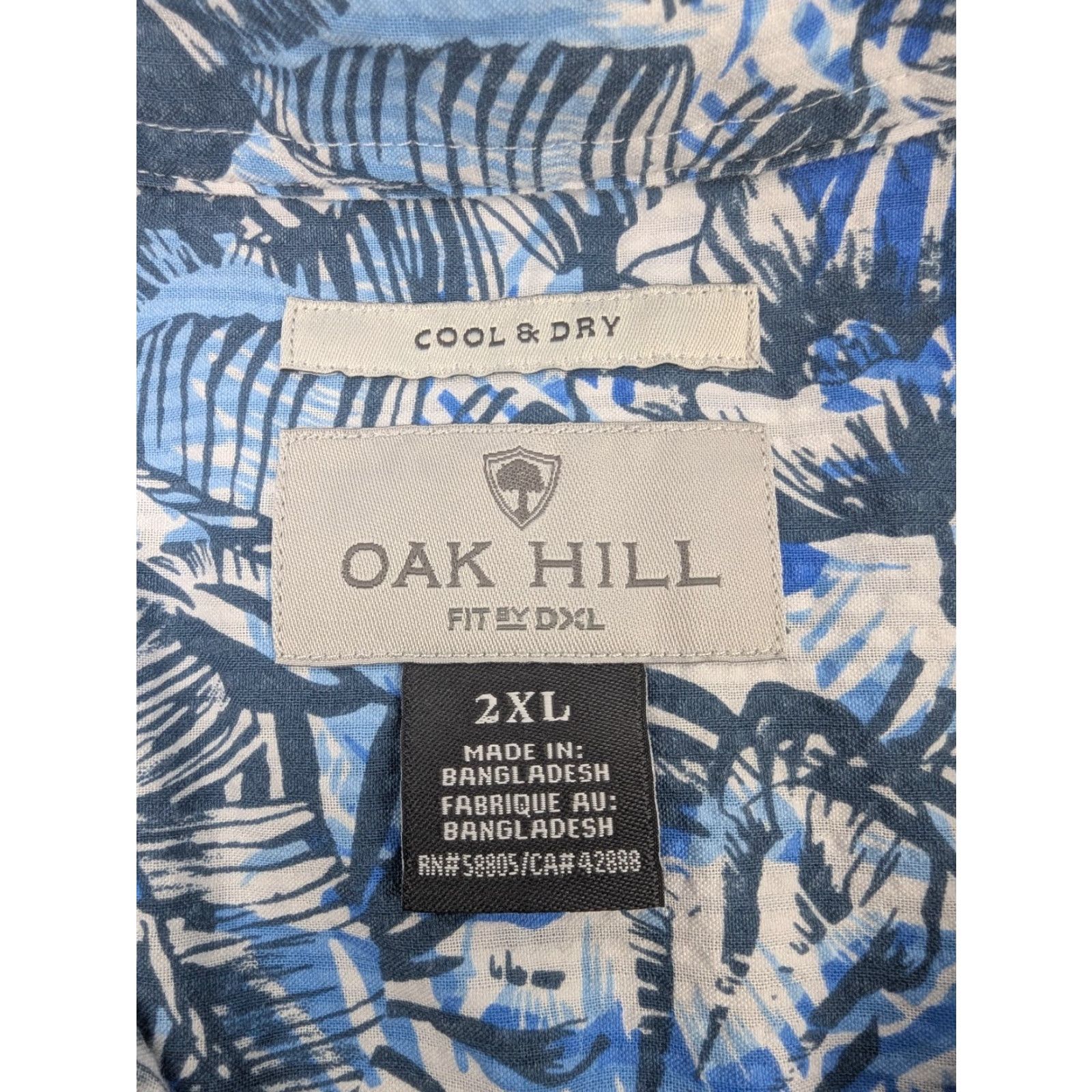 Vintage Oak Hill Shirt Mens 2XL Blue Palm Tree Seersucker Button Short Sleeve Size US XXL / EU 58 / 5 - 7 Thumbnail
