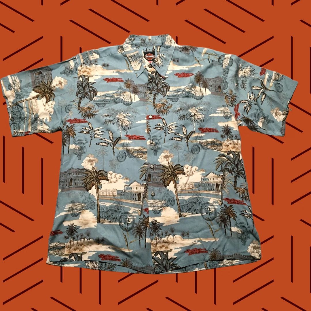 Harley Davidson VINTAGE Harley-Davidson Shirt Mens Large Blue Hawaiian Motorcycle Made USA Size US L / EU 52-54 / 3 - 1 Thumbnail