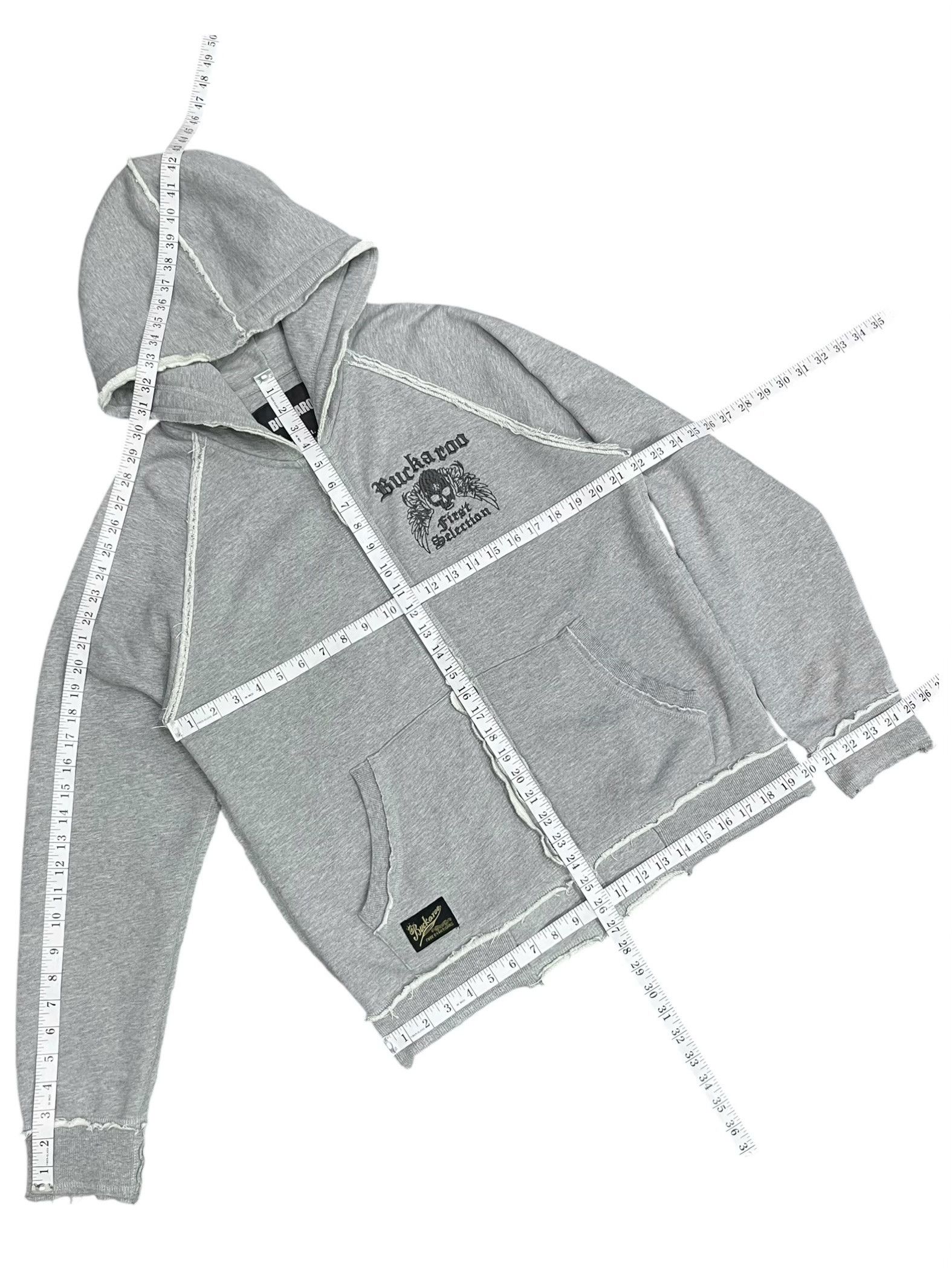 BUCKAROO RARE💀Buckaroo Punk Skull Embroidery Raw Hem Zip Hoodie Grey Size US M / EU 48-50 / 2 - 18 Thumbnail