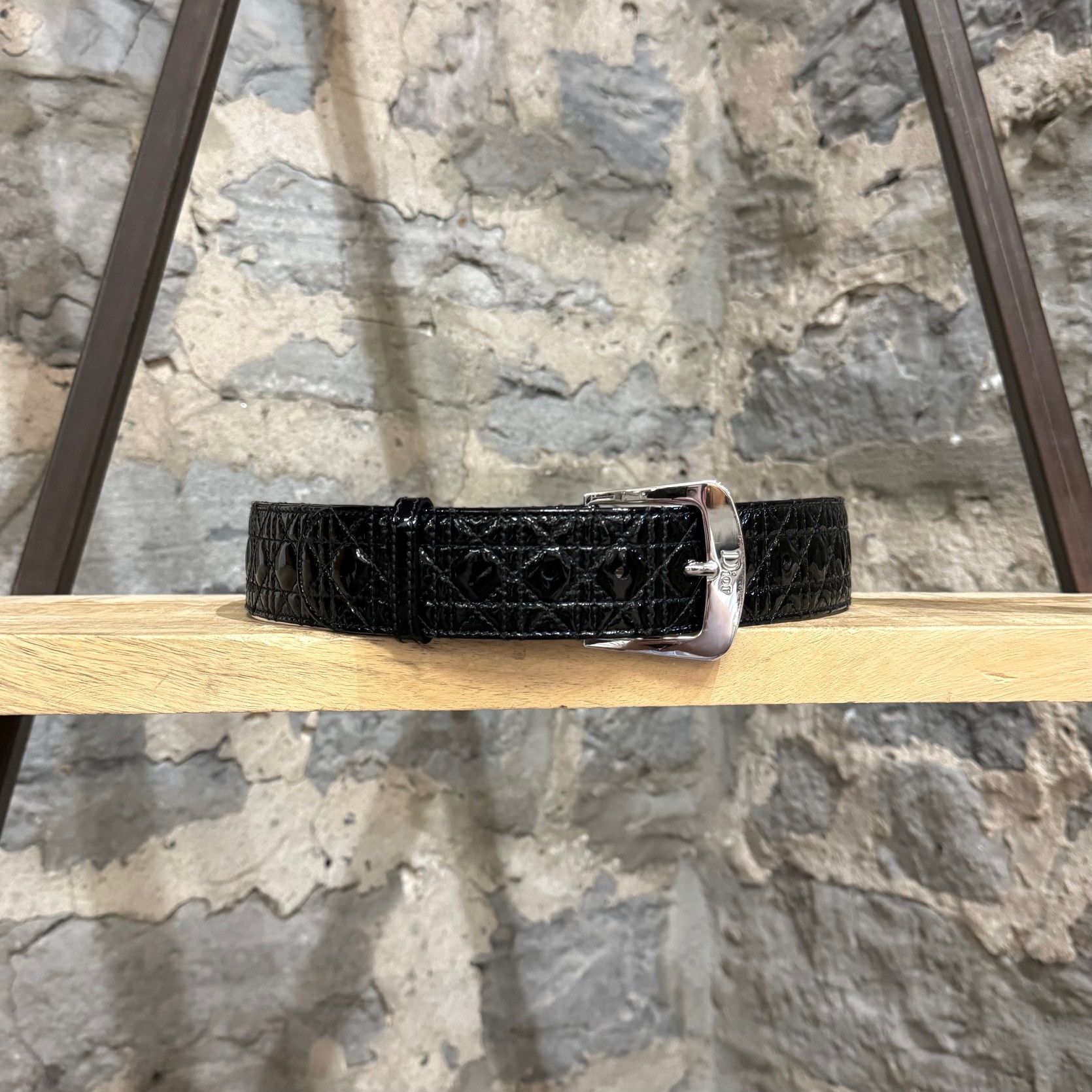 Dior Christian Dior Black Patent Leather Cannage Pattern Belt Size ONE SIZE - 3 Thumbnail
