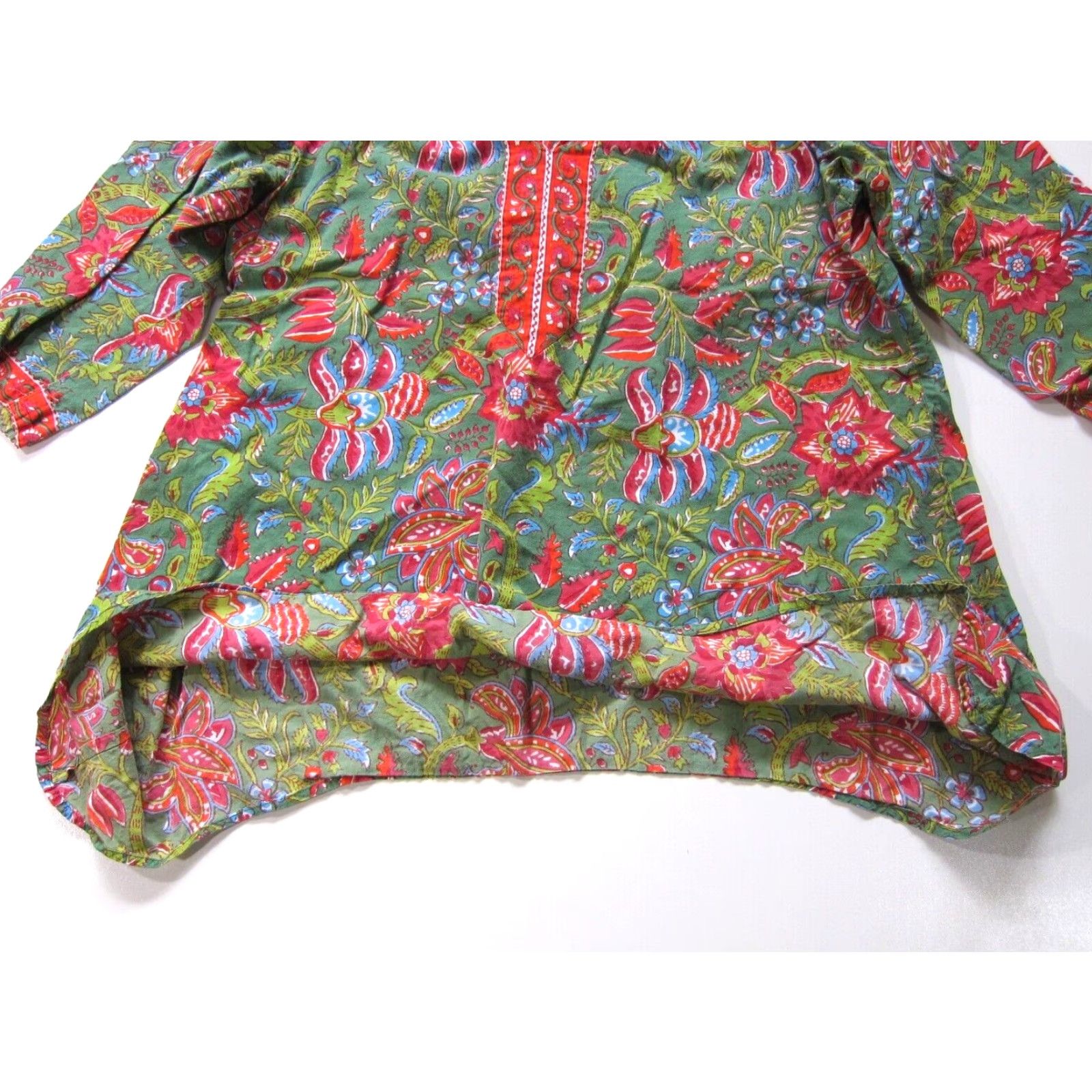 Pinko VINTAGE Signals Cotton Green Pink Blue Floral Paisley Asymmetric Tunic Peasant Blouse L Size L / US 10 / IT 46 - 6 Thumbnail