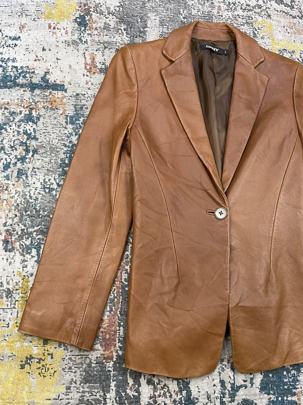 DKNY DKNY Sheepskin Single Breasted Leather Blazer Size XS / US 0-2 / IT 36-38 - 2 Thumbnail
