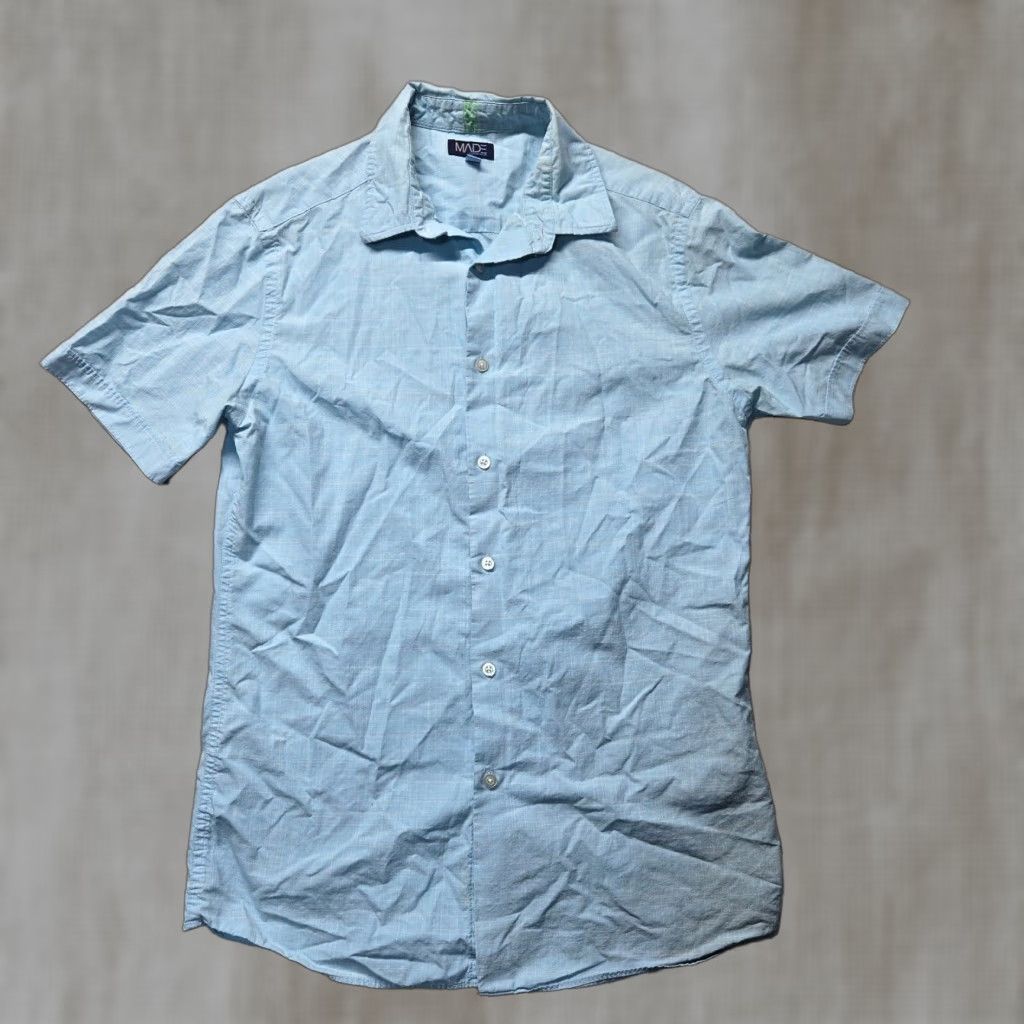 Vintage Vintage Cam Newton Made Solid Light Blue Short Sleeve Button-Up Shirt Adult Men M Size 40R - 1 Thumbnail