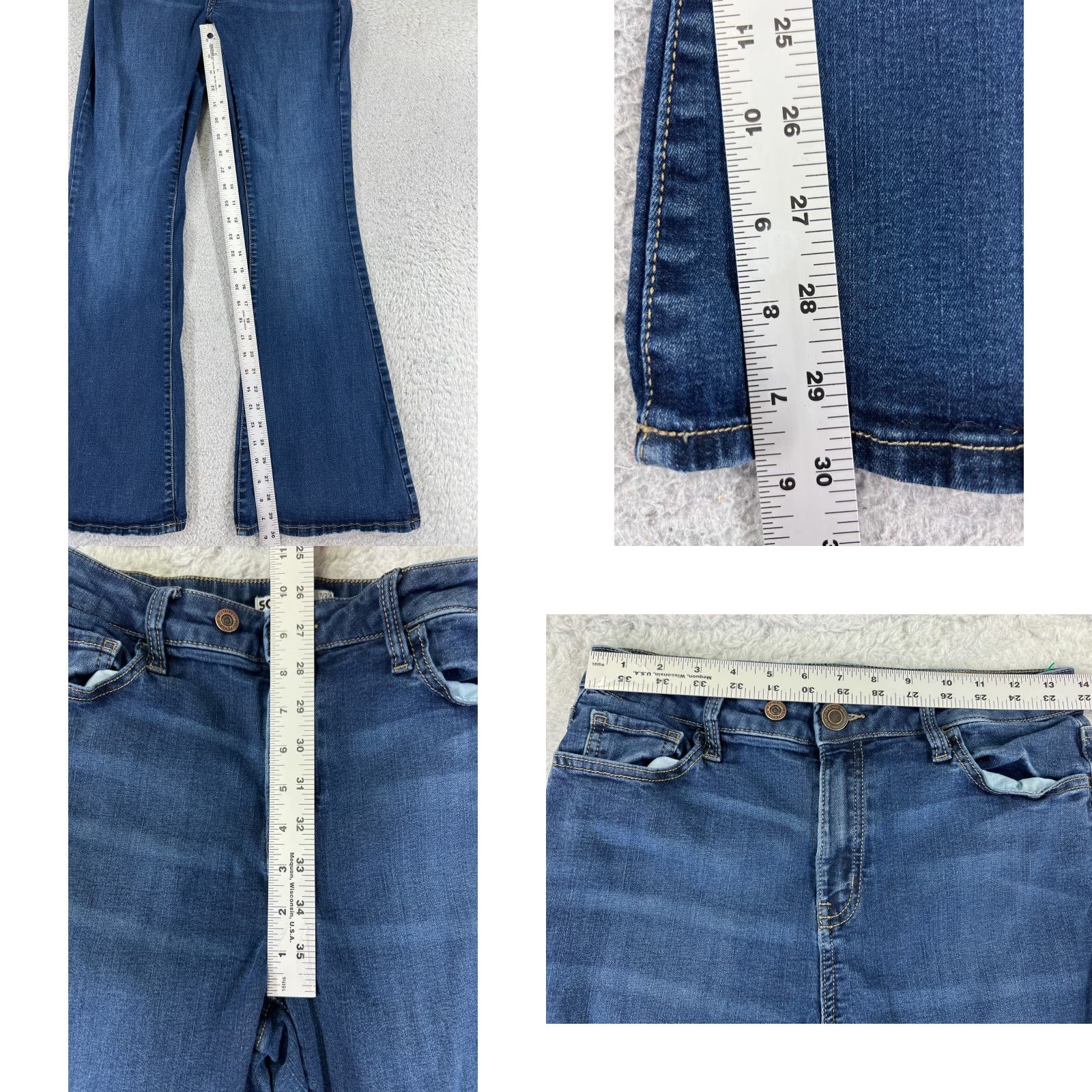 Vintage SO Jeans Pants Women 11 Blue Denim Flared Mid Rise Med Wash 26x30 Cotton Blend Regular 5-Pocket Design Zip Size 32" / US 10 / IT 46 - 8 Thumbnail
