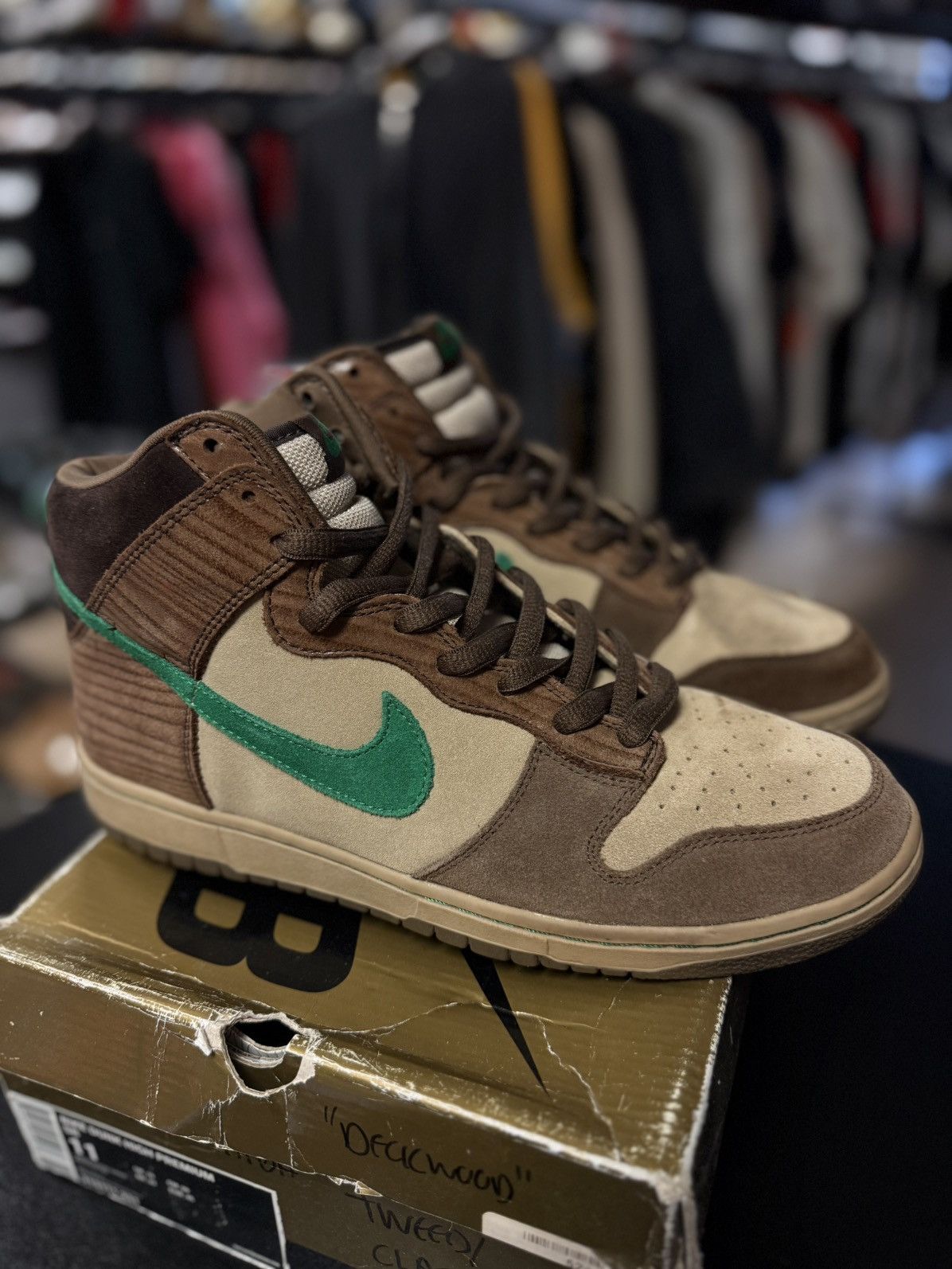 Nike Nike SB Dunk High Premium Tweed Classic Green Wood Deck (11) Size US 11 / EU 44 - 3 Thumbnail